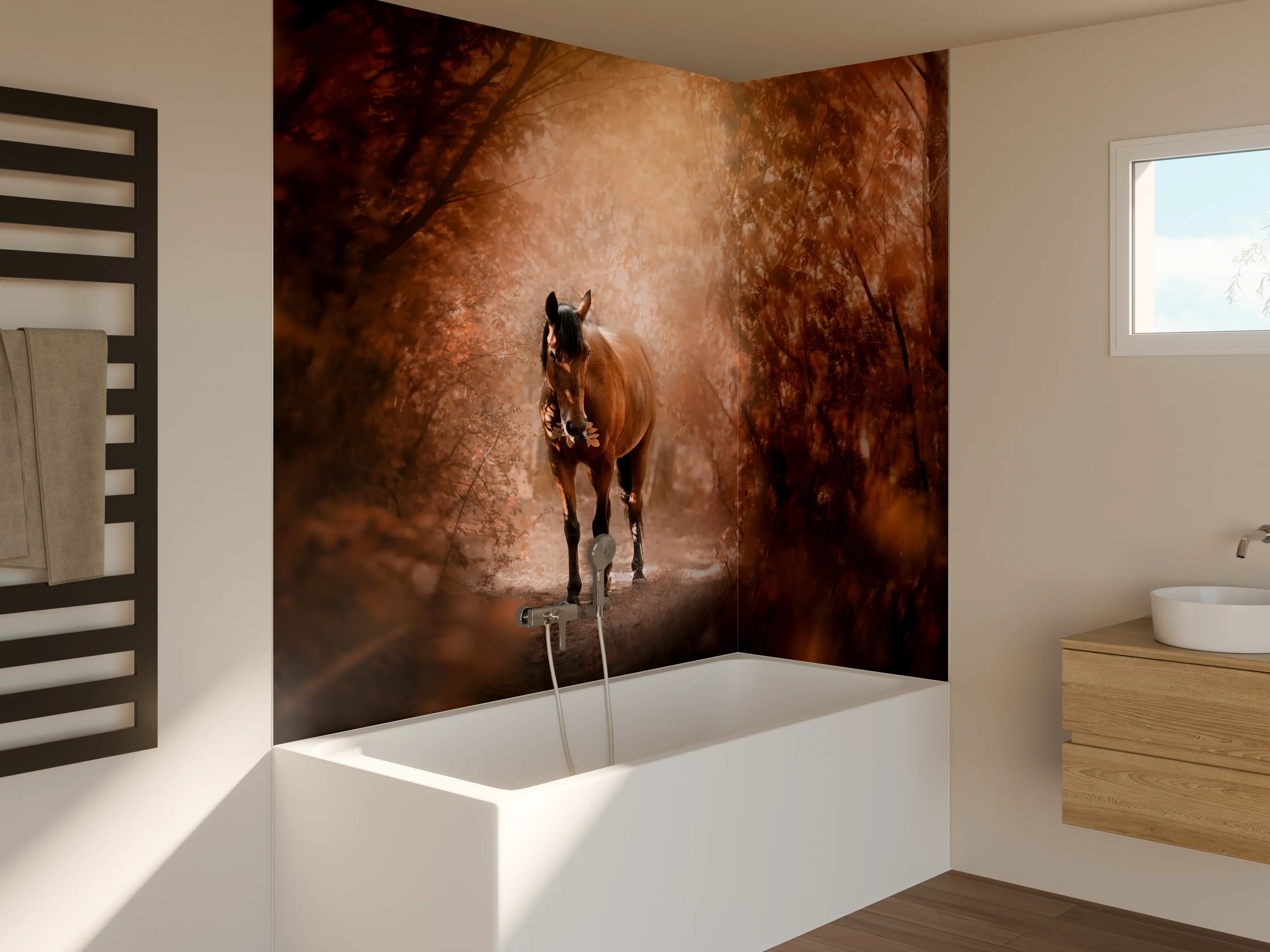 Badewannen-Rückwand - Pferd stehend im Wald