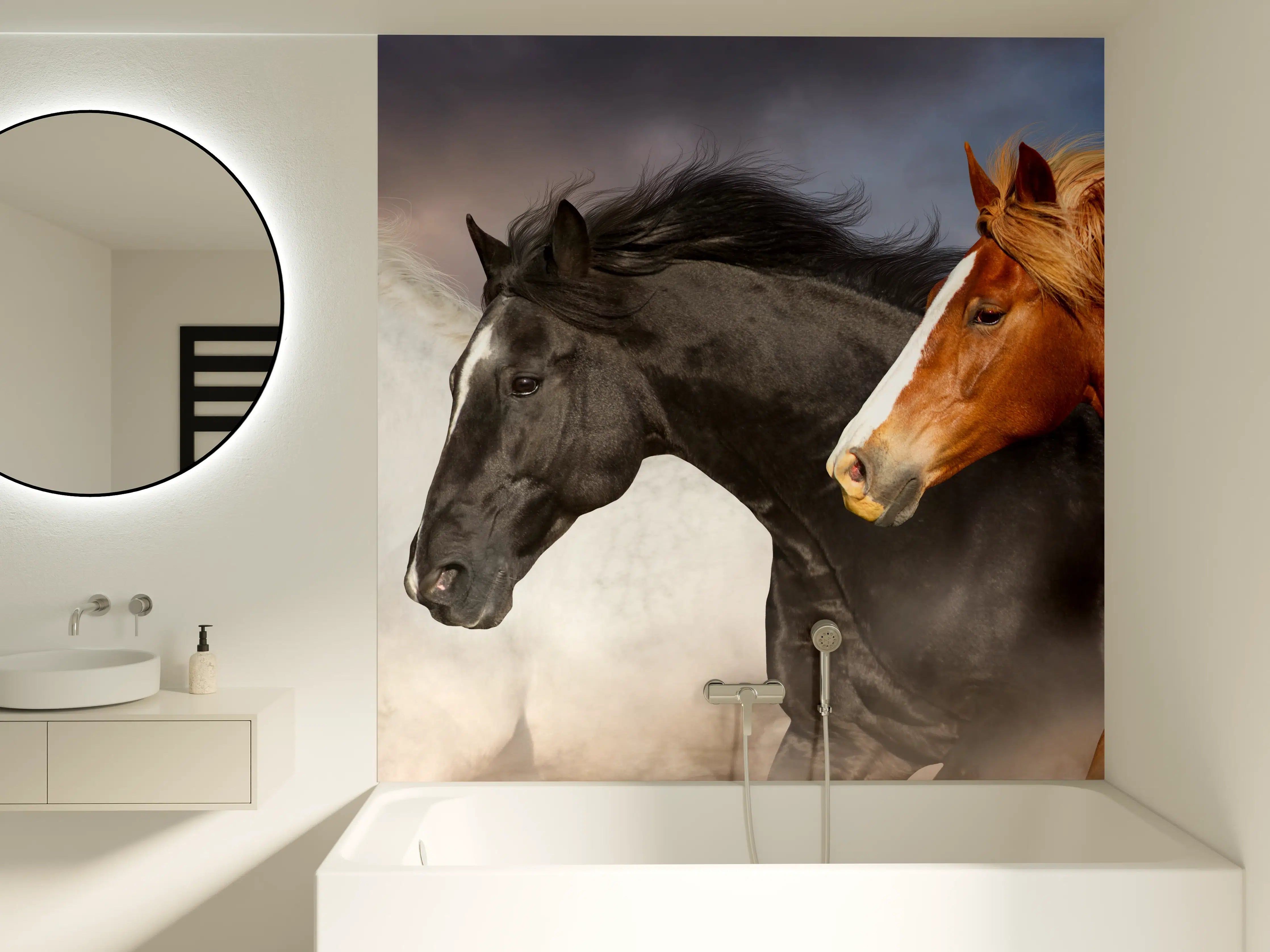 Badewannen-Rückwand - Pferde Portrait - abendlich