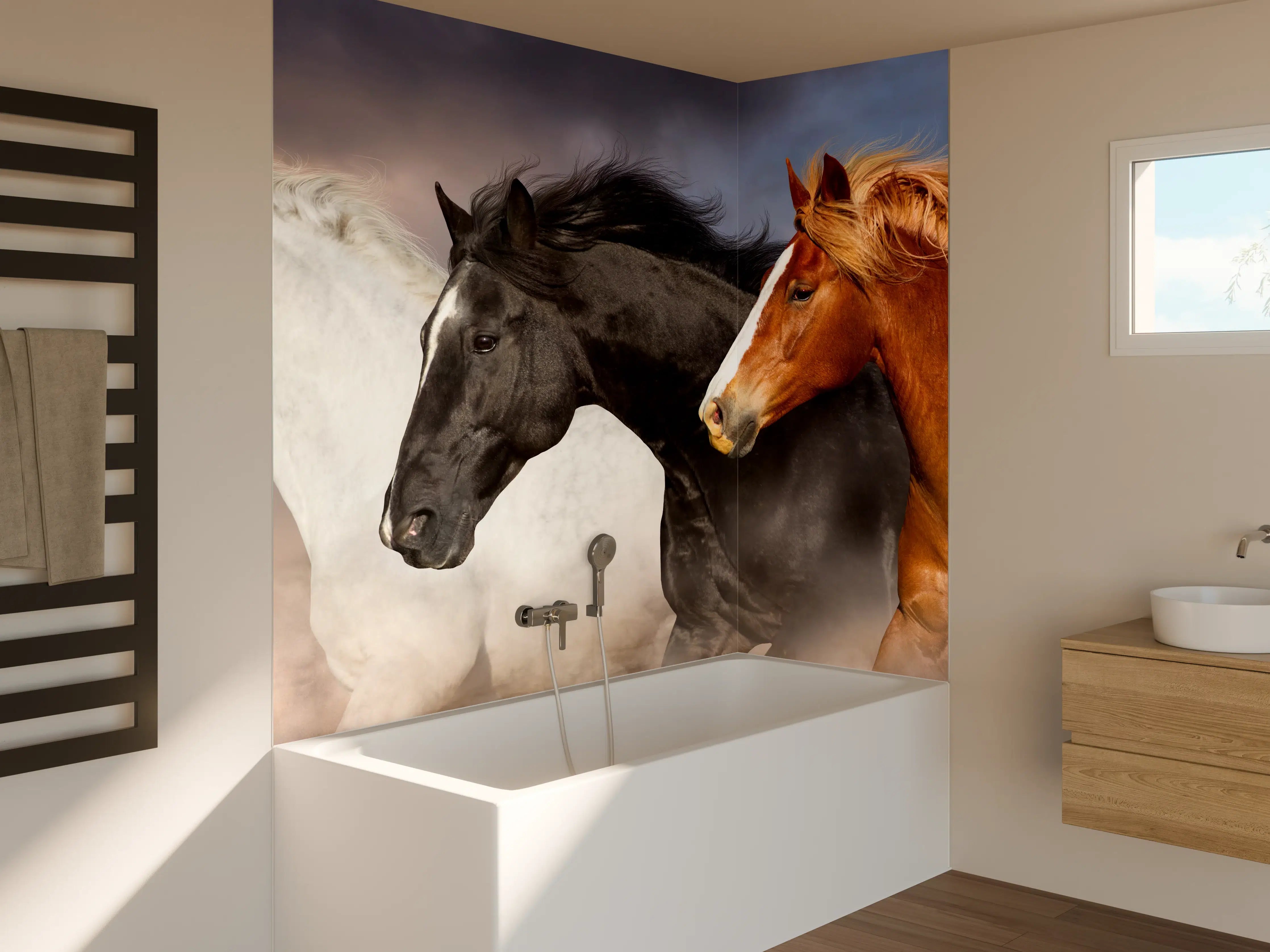 Badewannen-Rückwand - Pferde Portrait - abendlich
