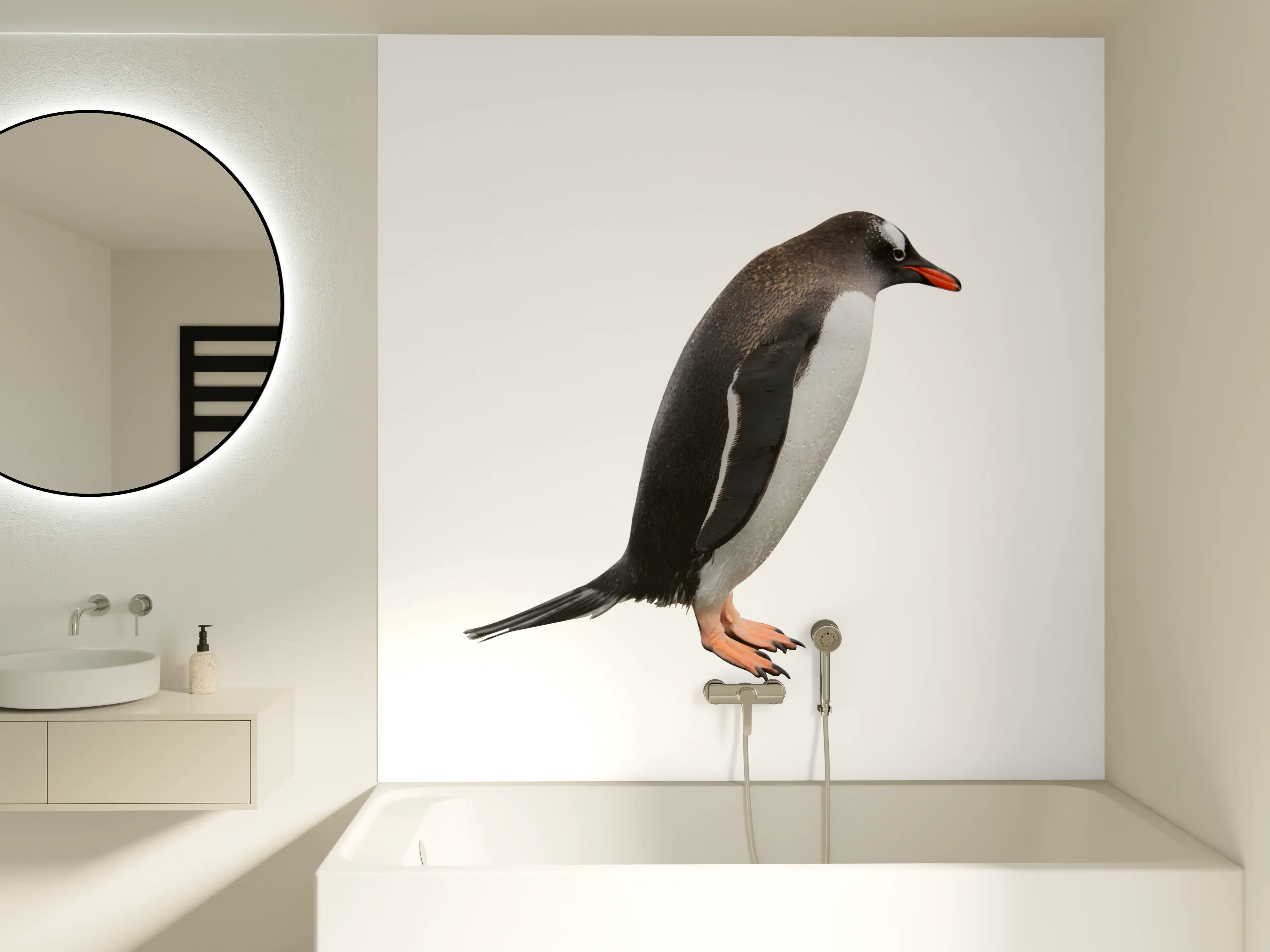 Badewannen-Rückwand - Pinguine auf weißem Hintergrund