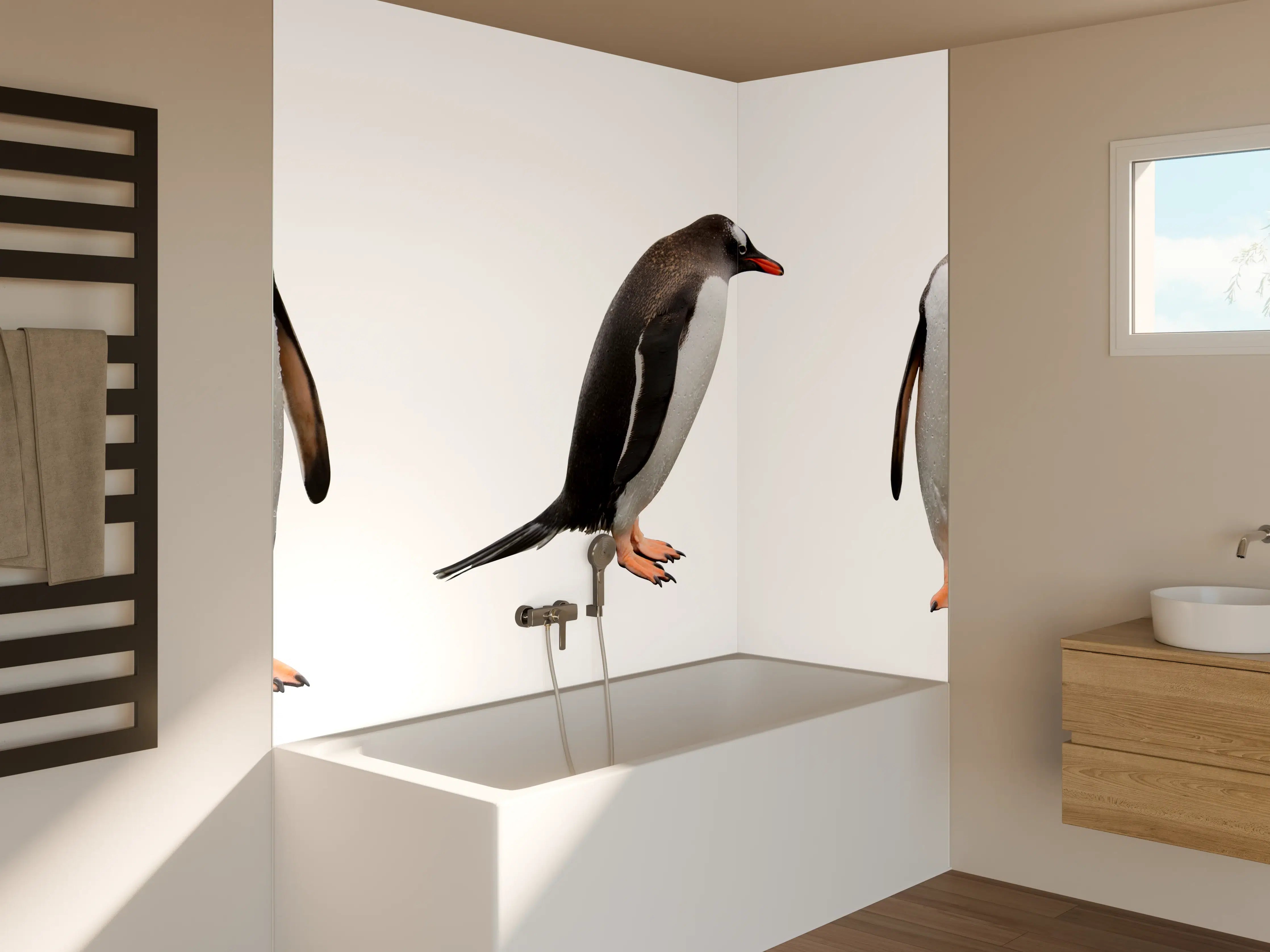 Badewannen-Rückwand - Pinguine auf weißem Hintergrund