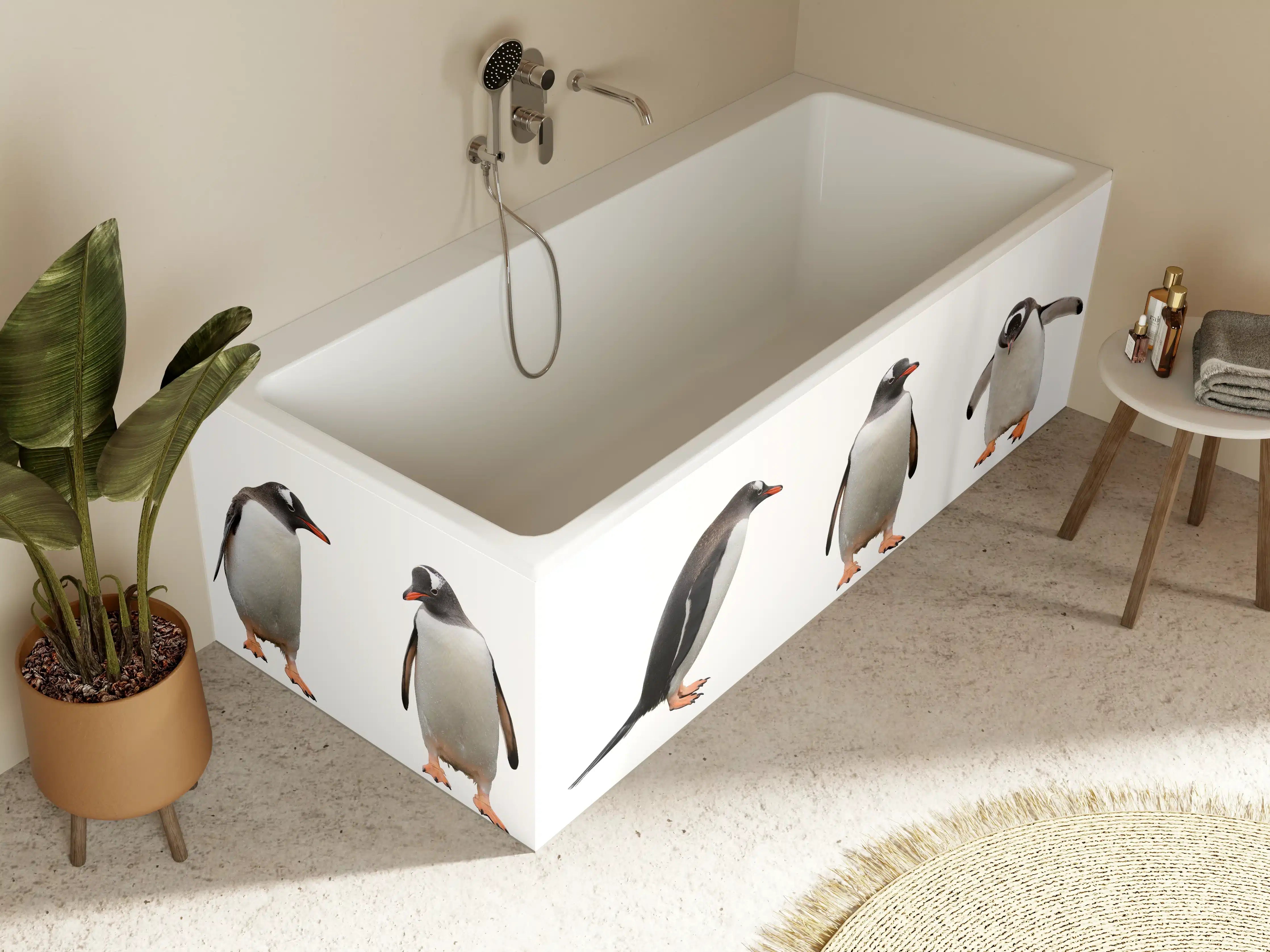 Badewannen-Rückwand - Pinguine auf weißem Hintergrund