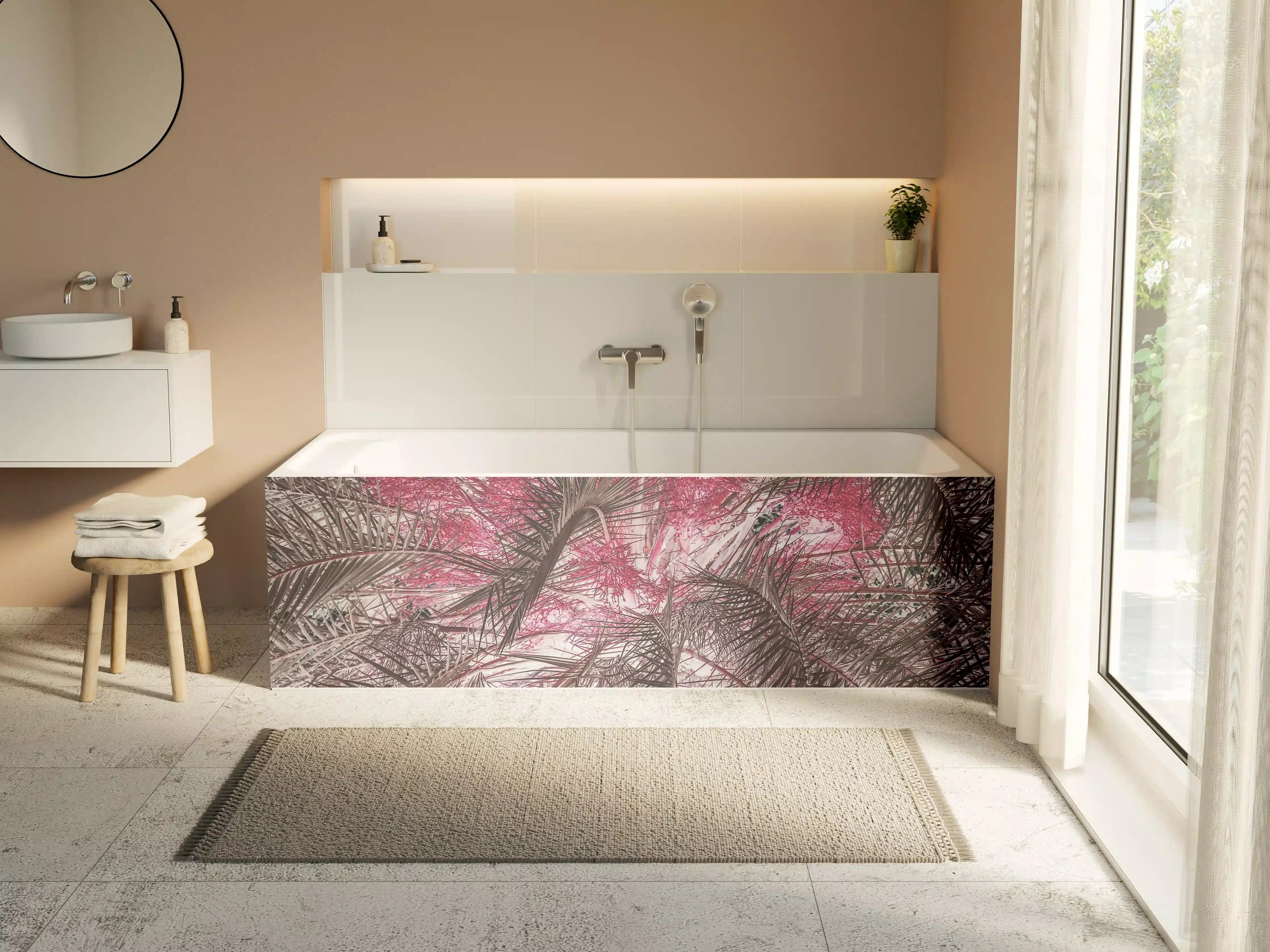 Badewannen-Rückwand - Pink-Purple Palm Leaf Texture