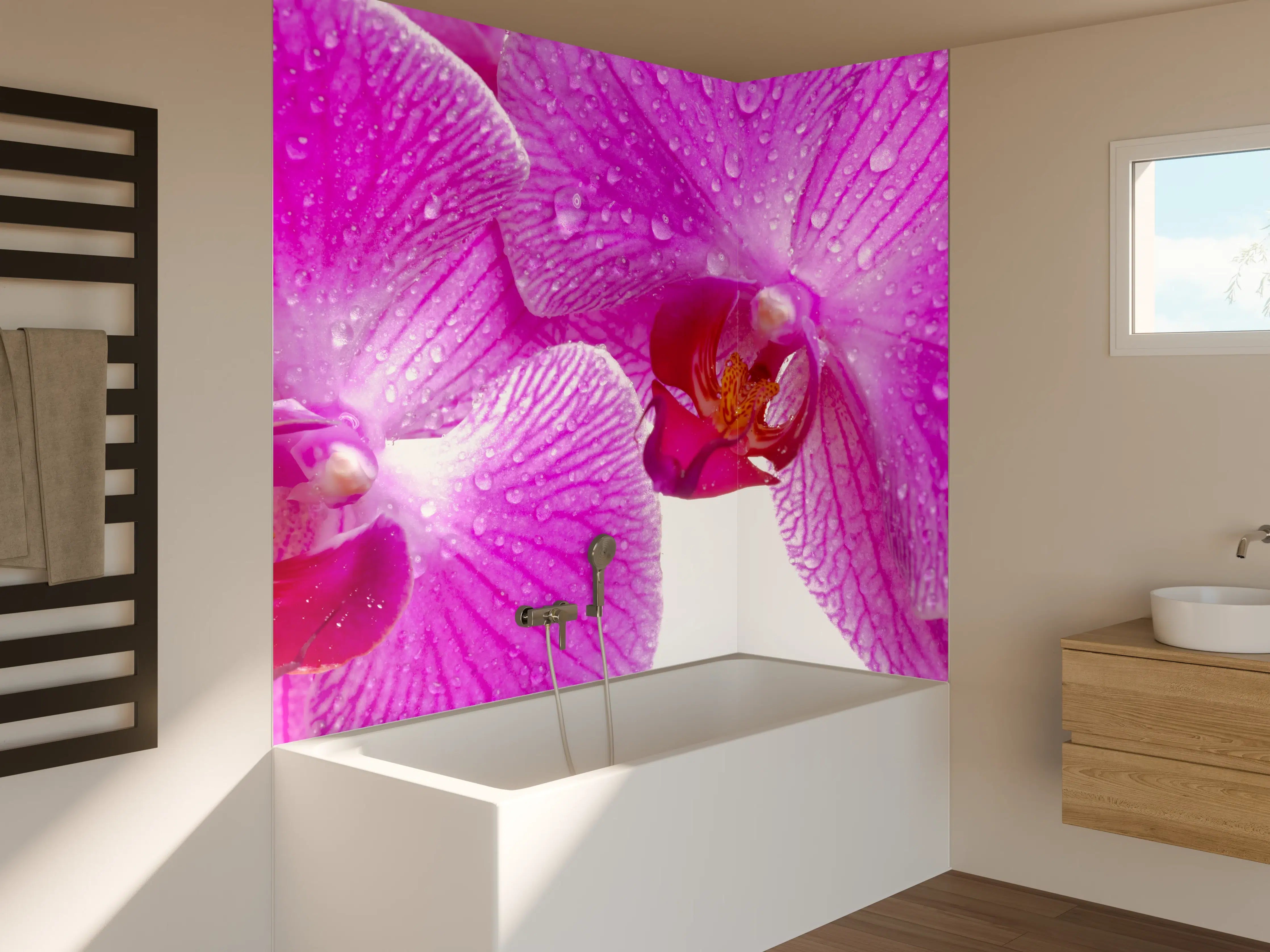 Badewannen-Rückwand - Pinke Orchideen