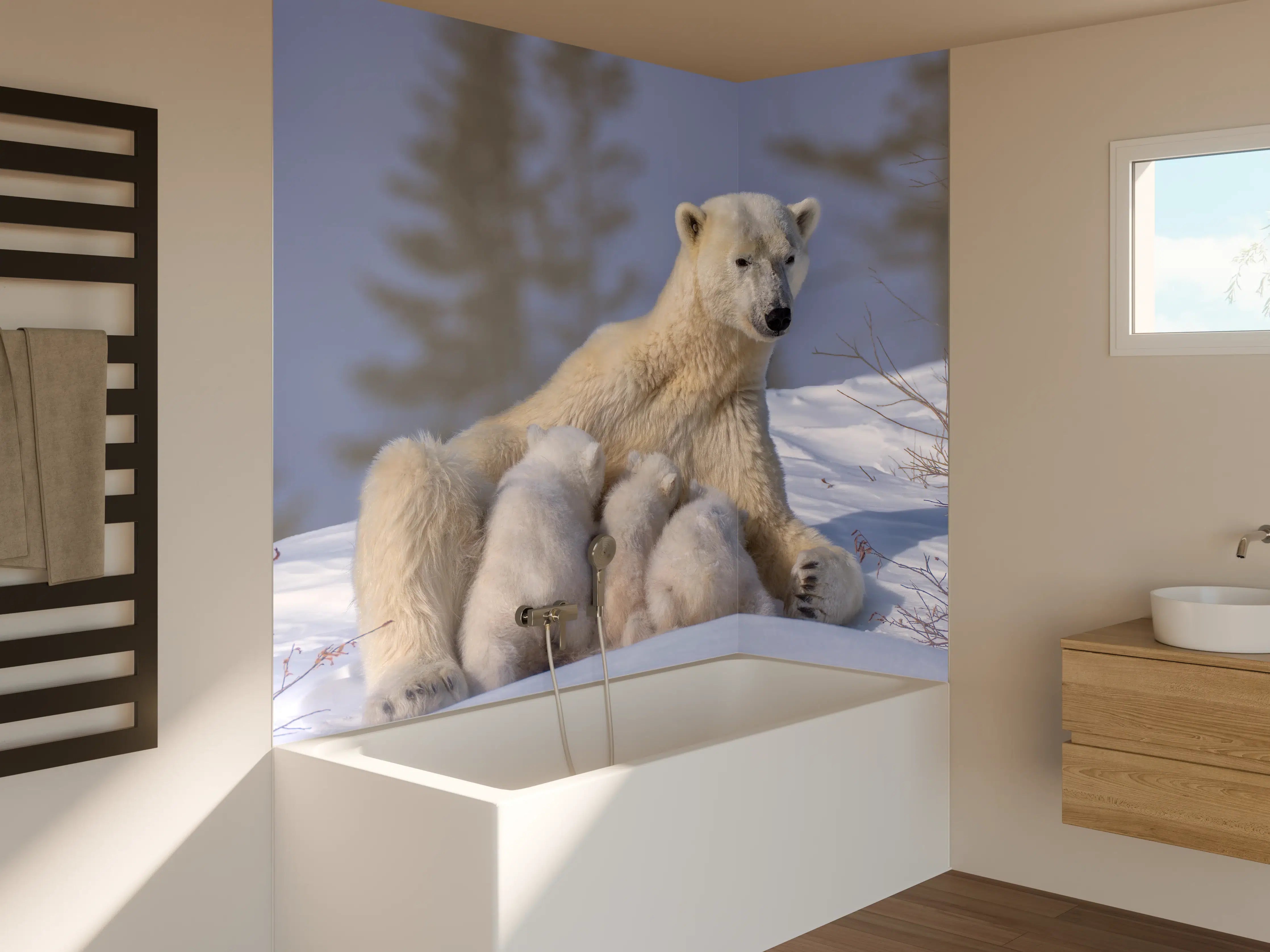 Badewannen-Rückwand - Polarbären Familie im Schnee