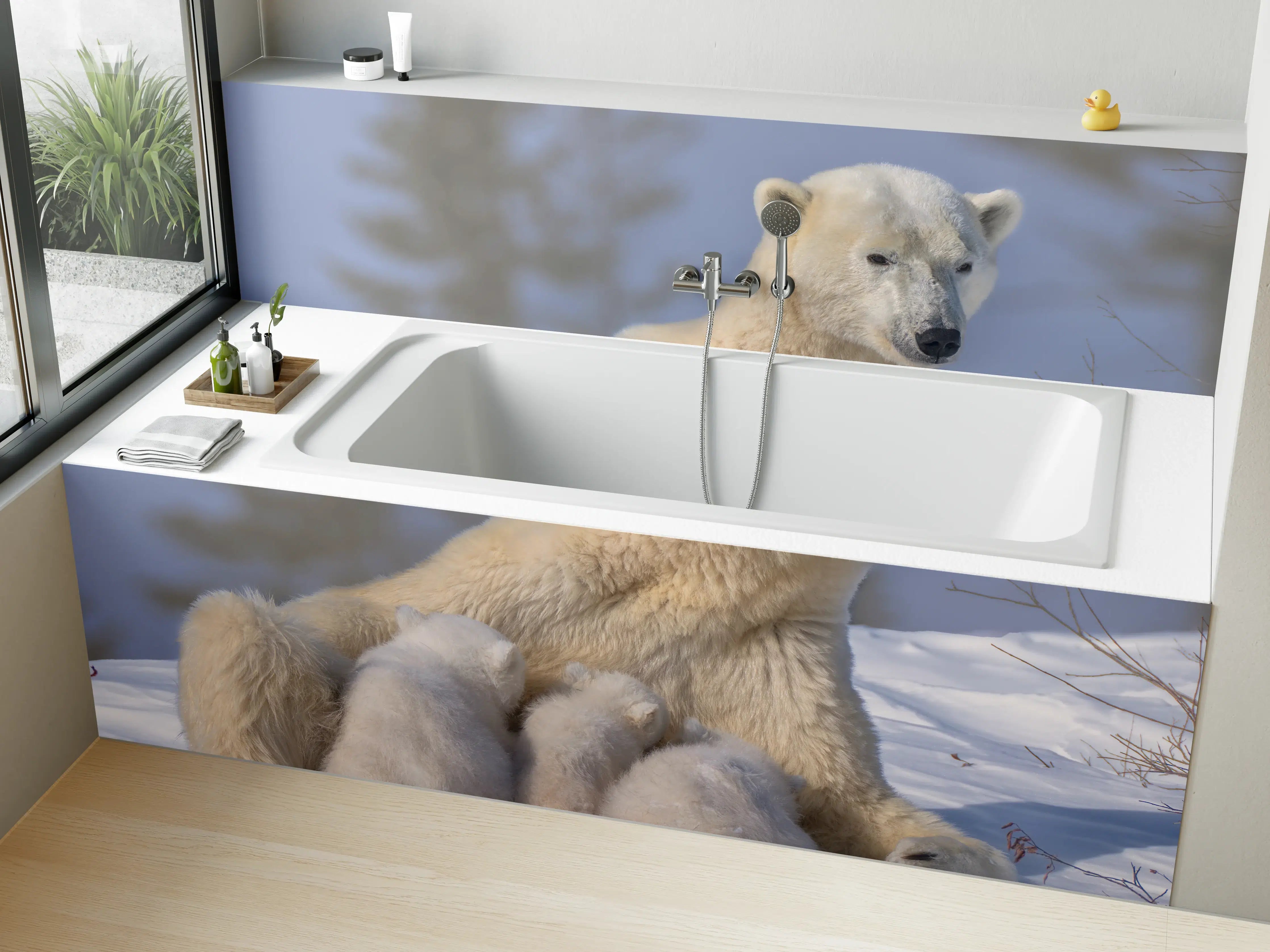 Badewannen-Rückwand - Polarbären Familie im Schnee