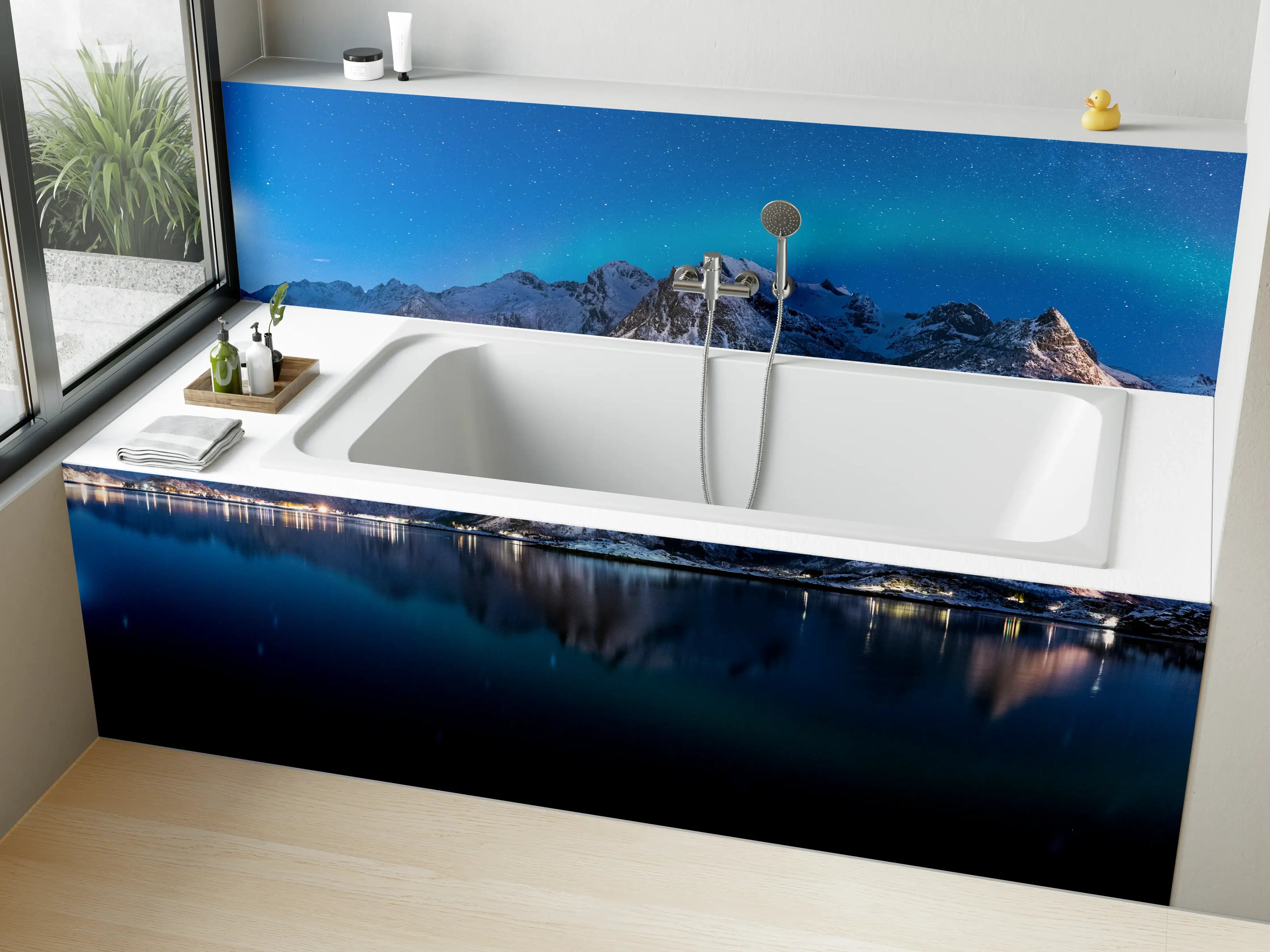 Badewannen-Rückwand - Polarlichter am Himmel von Norwegen