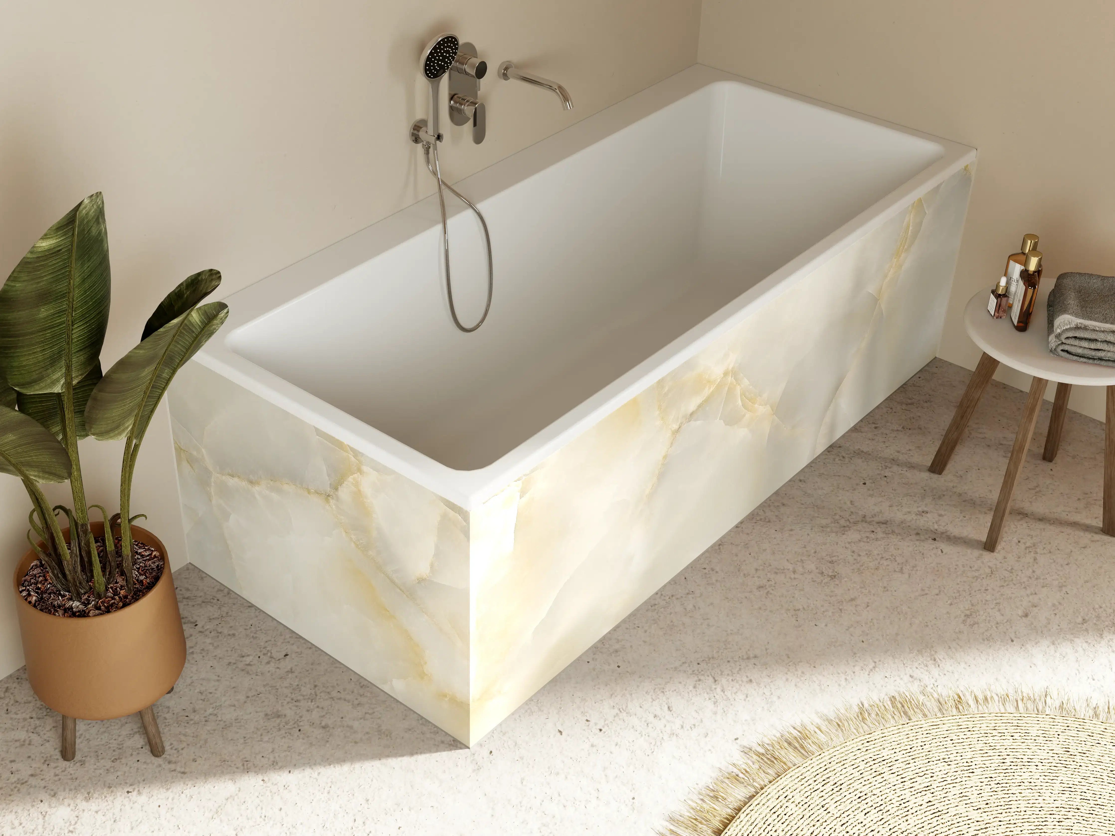 Badewannen-Rückwand - Polierter Terazzo Steinboden