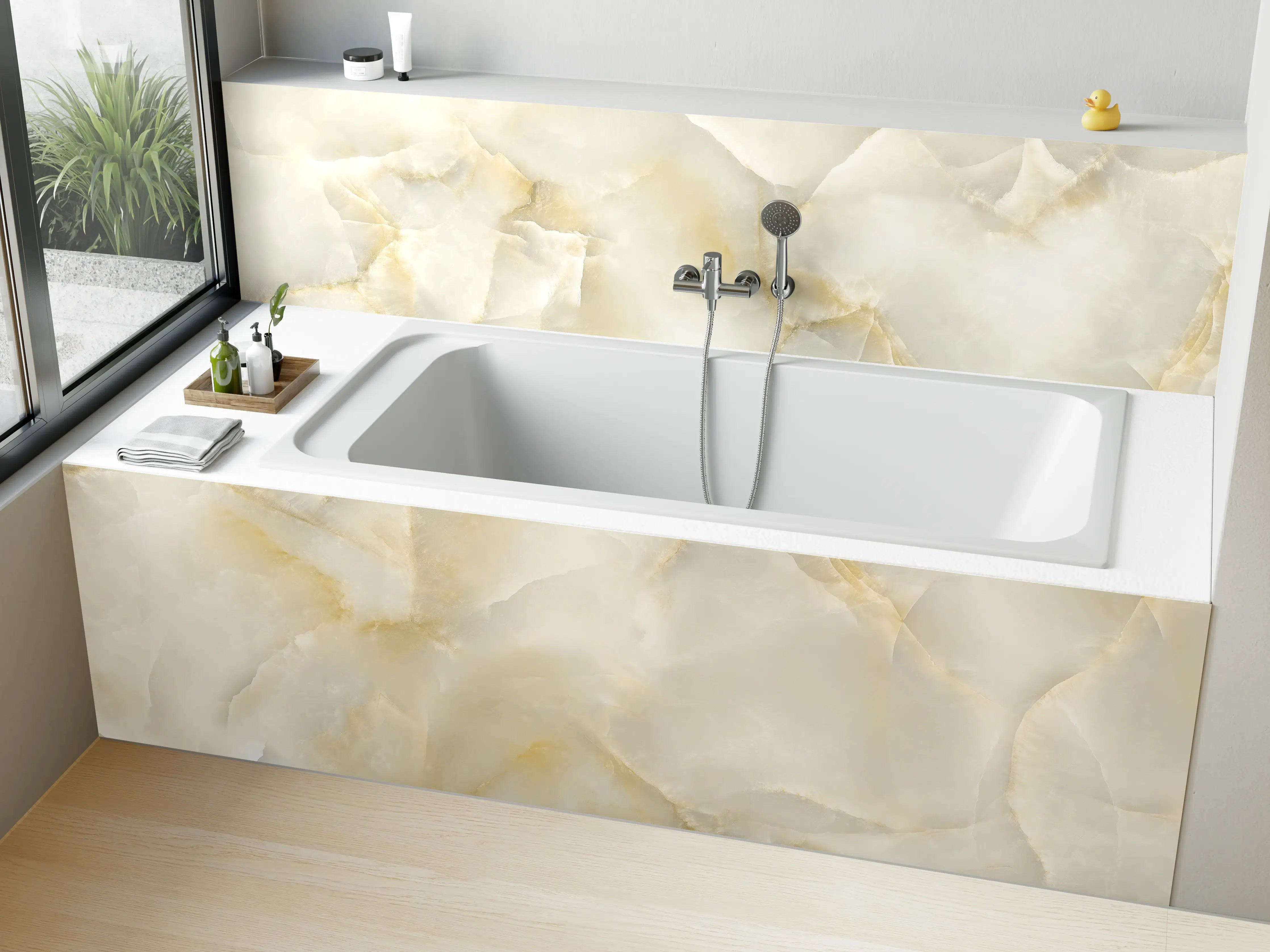 Badewannen-Rückwand - Polierter Terazzo Steinboden