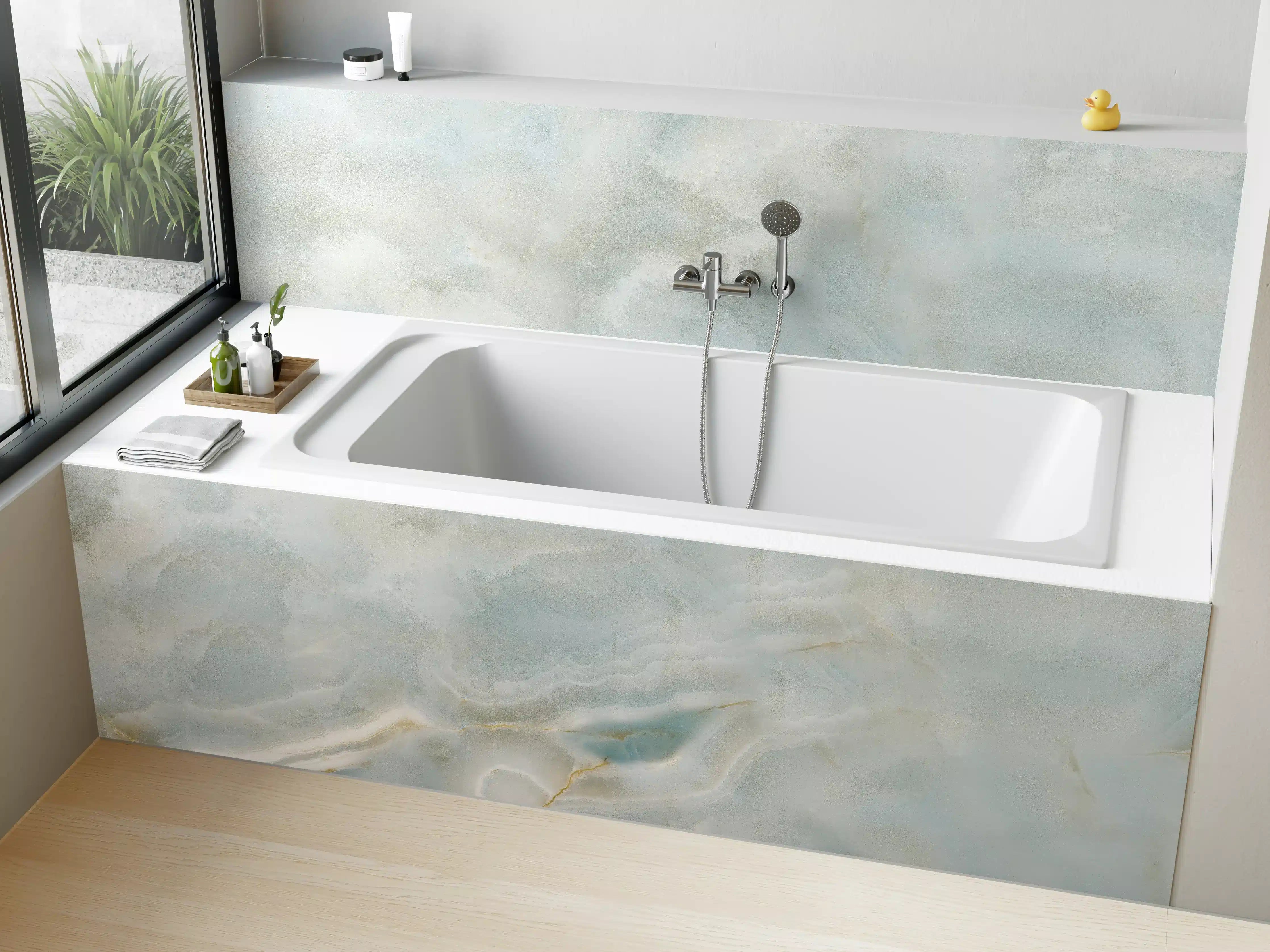 Badewannen-Rückwand - Polierter heller Onyx-Marmor
