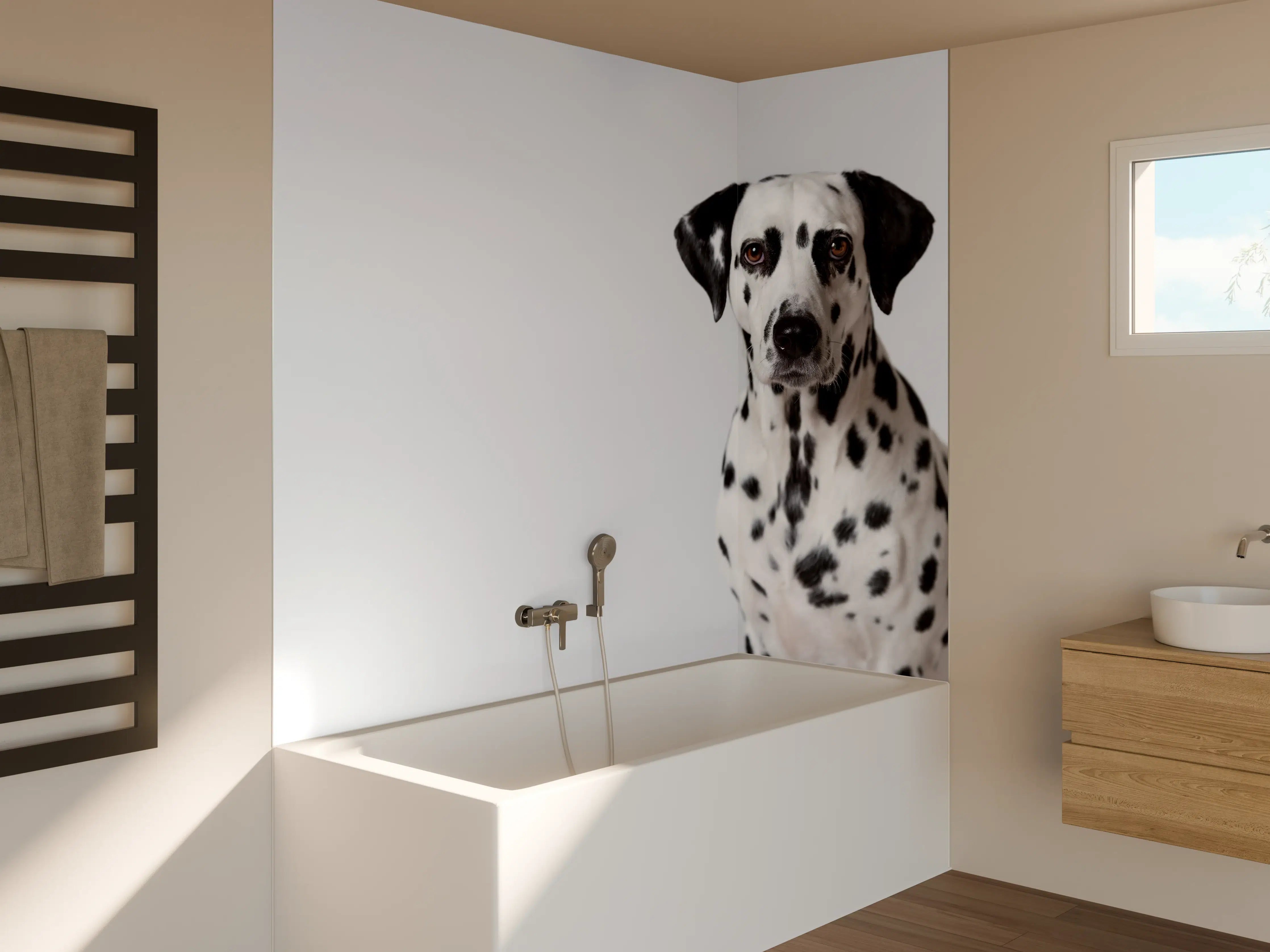 Badewannen-Rückwand - Portrait eines Dalmatiners auf weißem Hintergrund