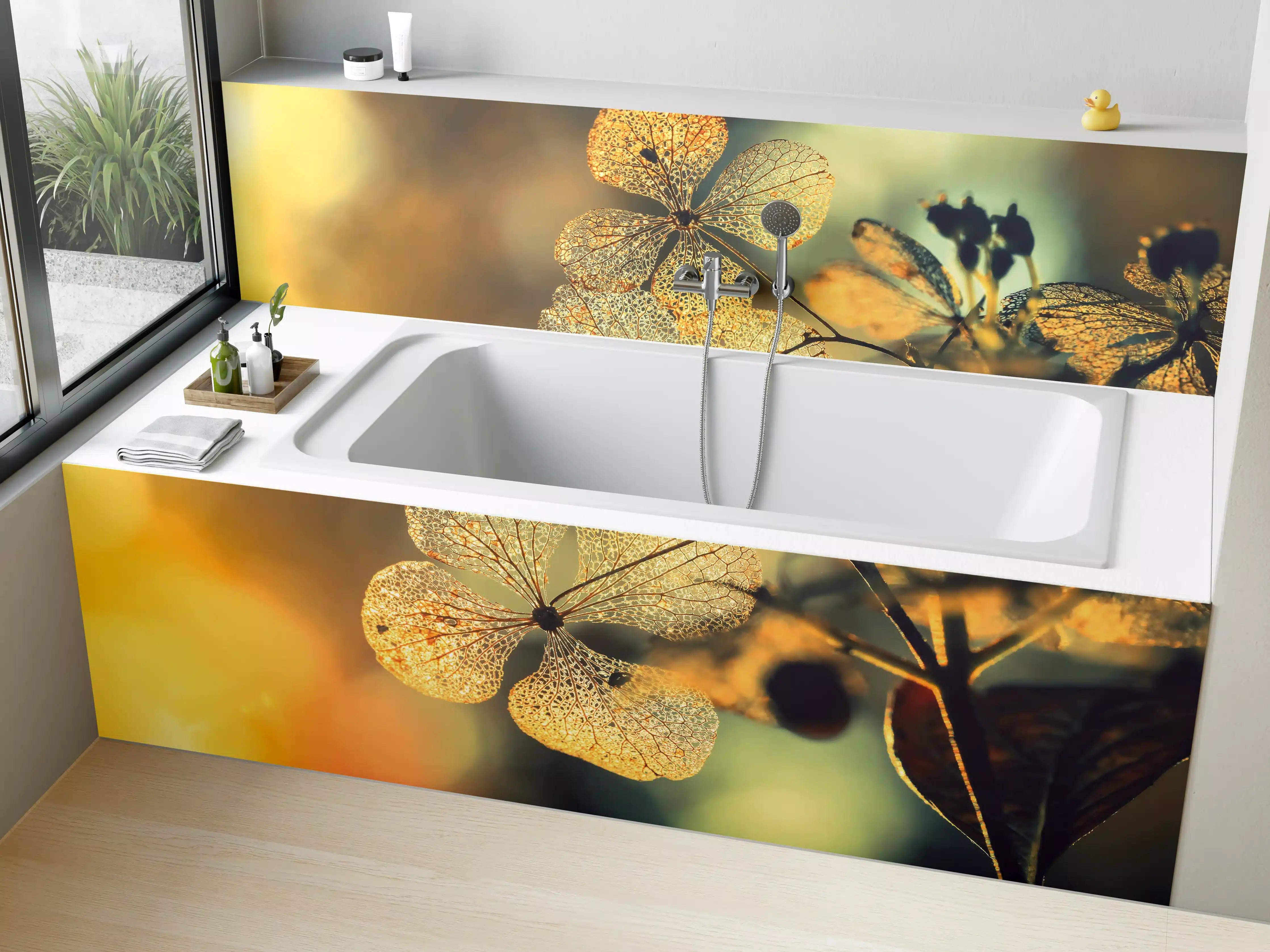 Badewannen-Rückwand - Prächtige Hortensienblüten