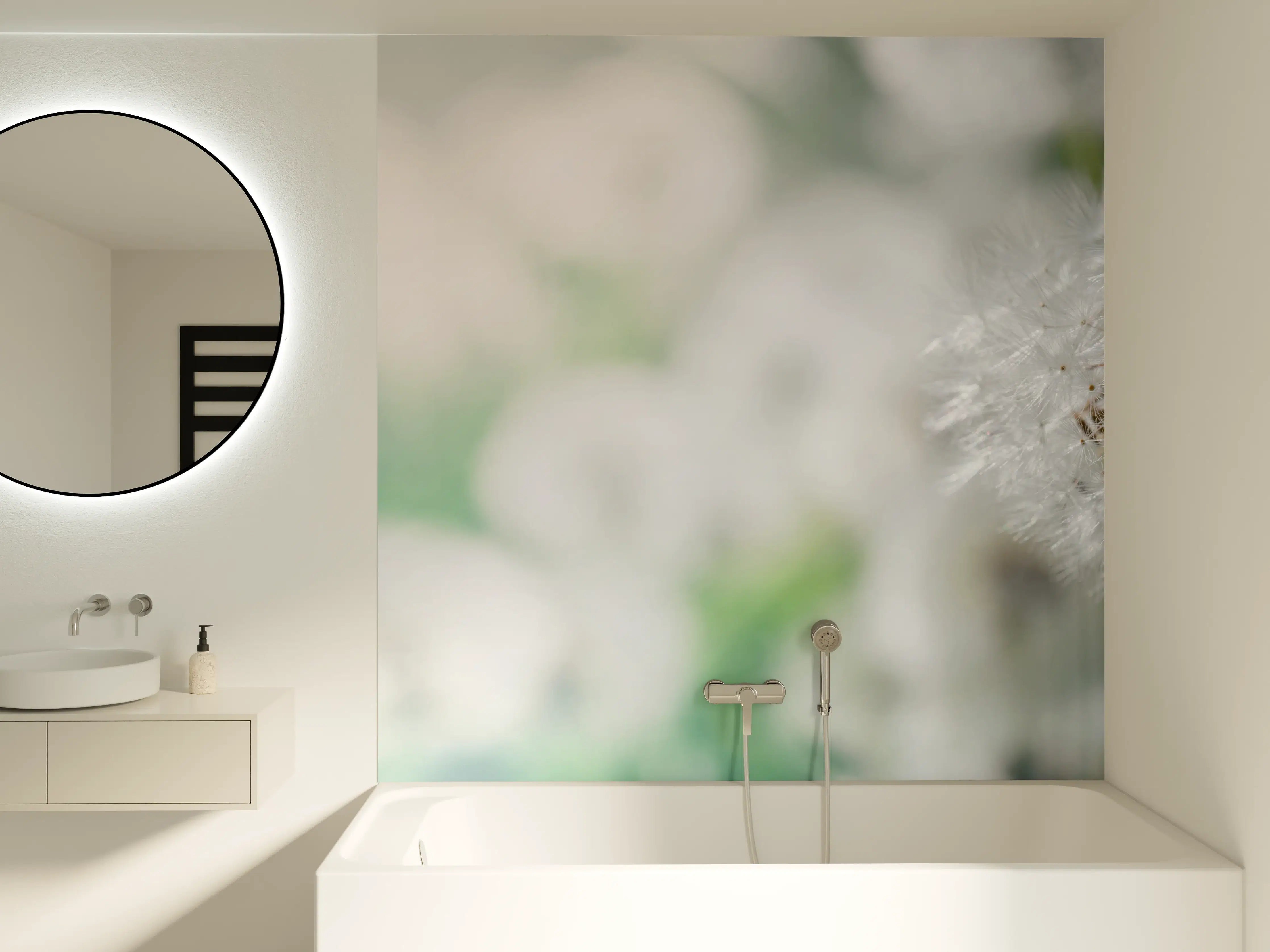 Badewannen-Rückwand - Pusteblume in Türkis-Weiß