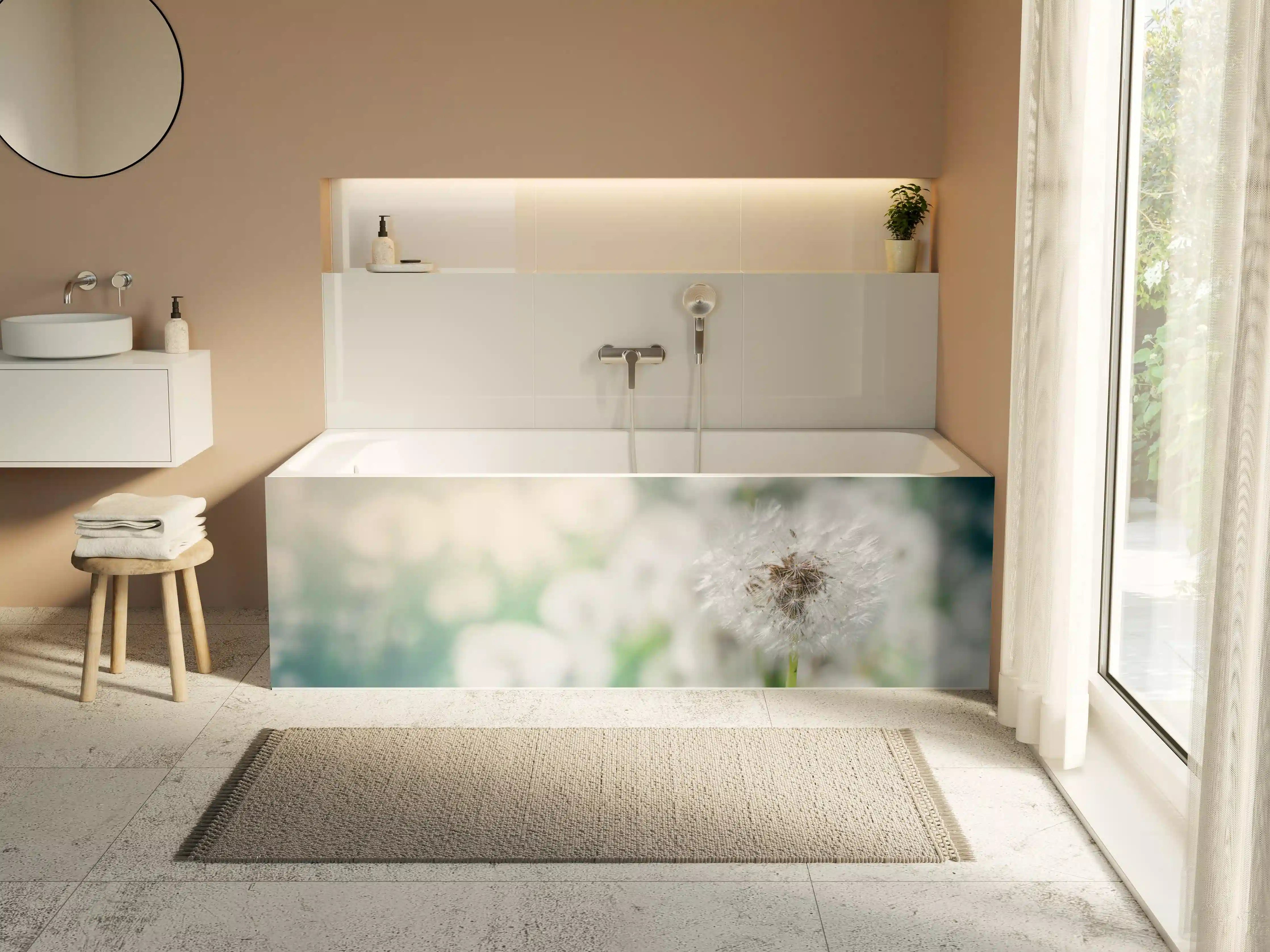 Badewannen-Rückwand - Pusteblume in Türkis-Weiß