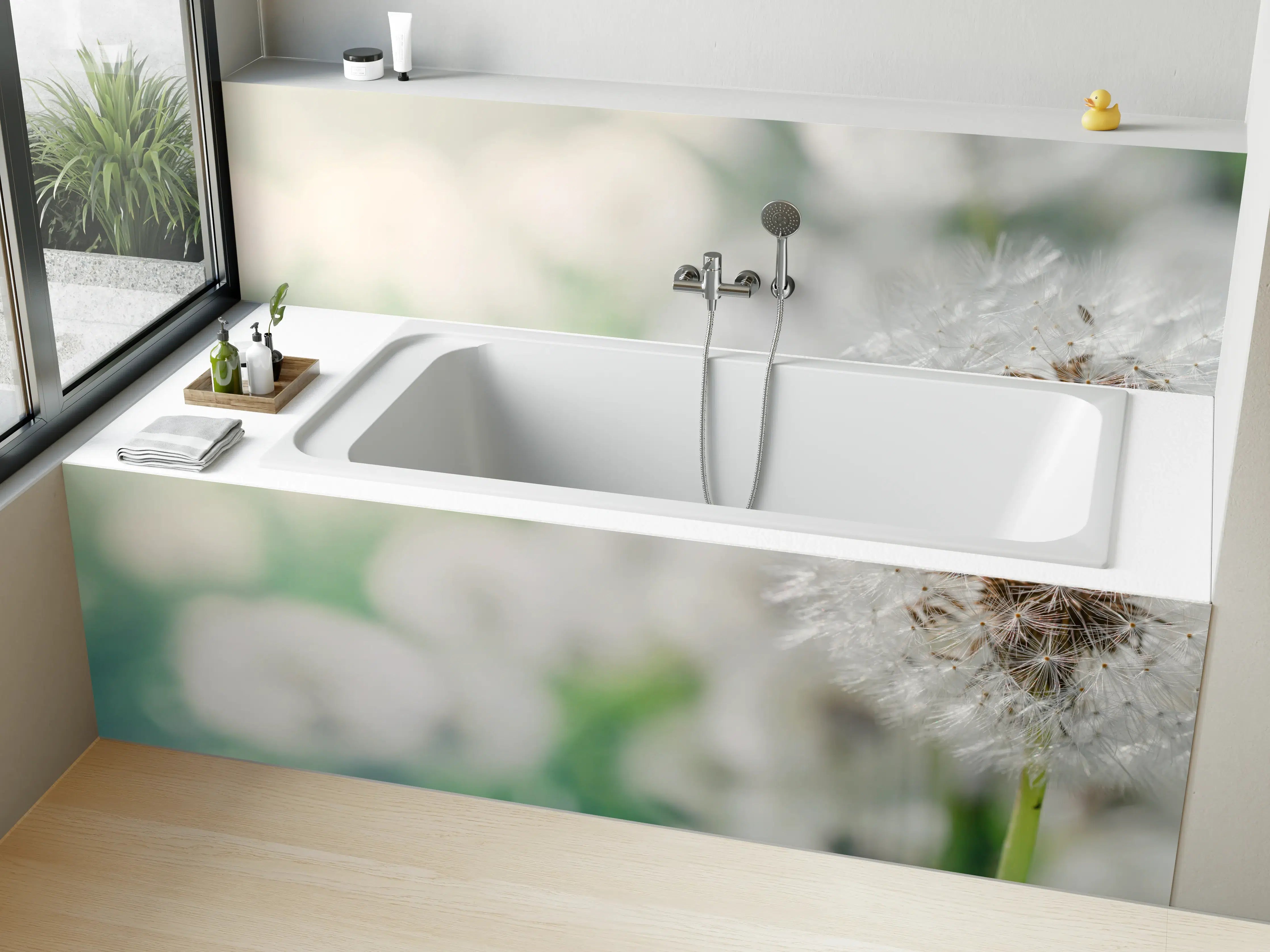 Badewannen-Rückwand - Pusteblume in Türkis-Weiß