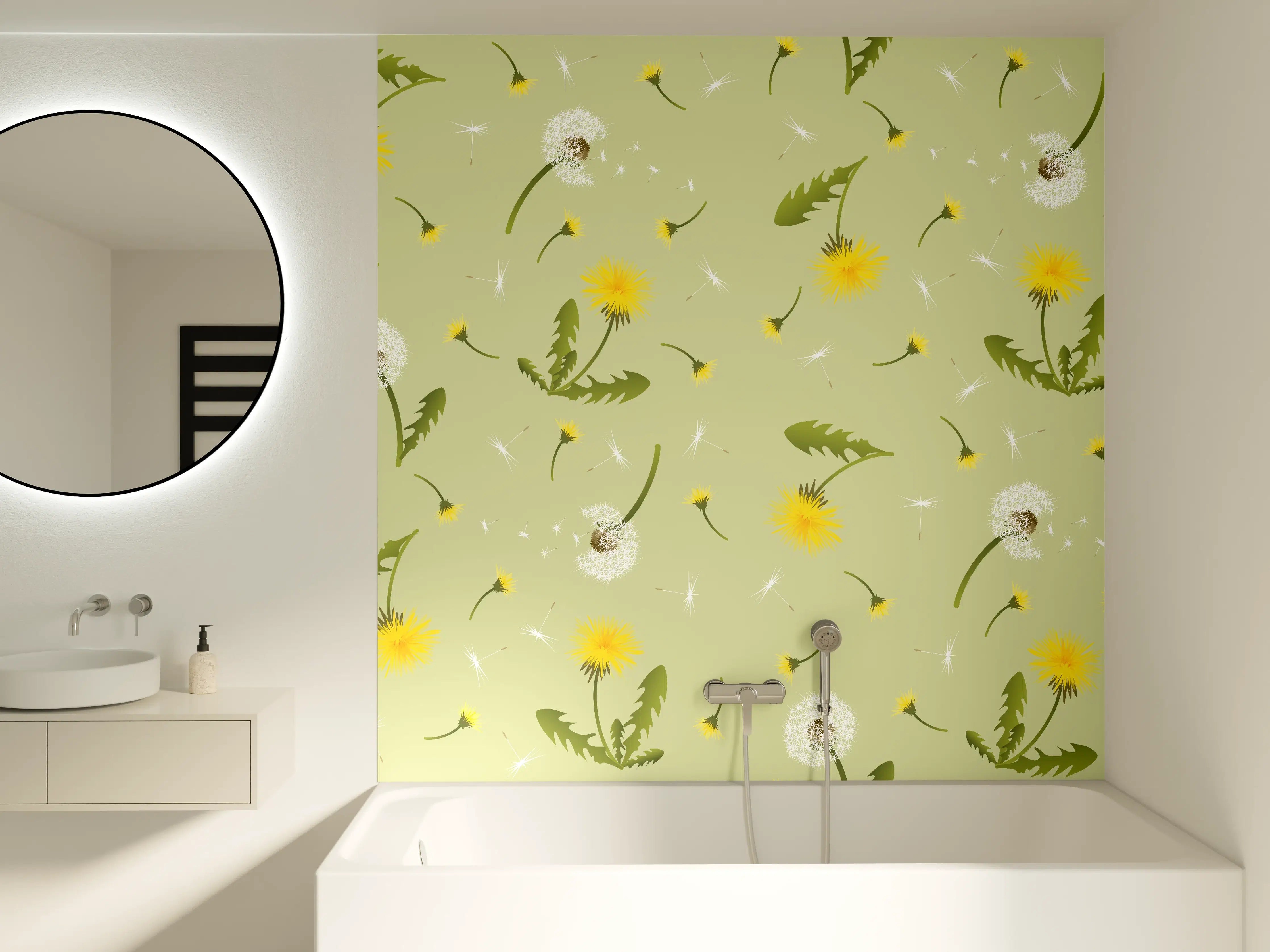 Badewannen-Rückwand - Pusteblumen Grün-Gelb Muster