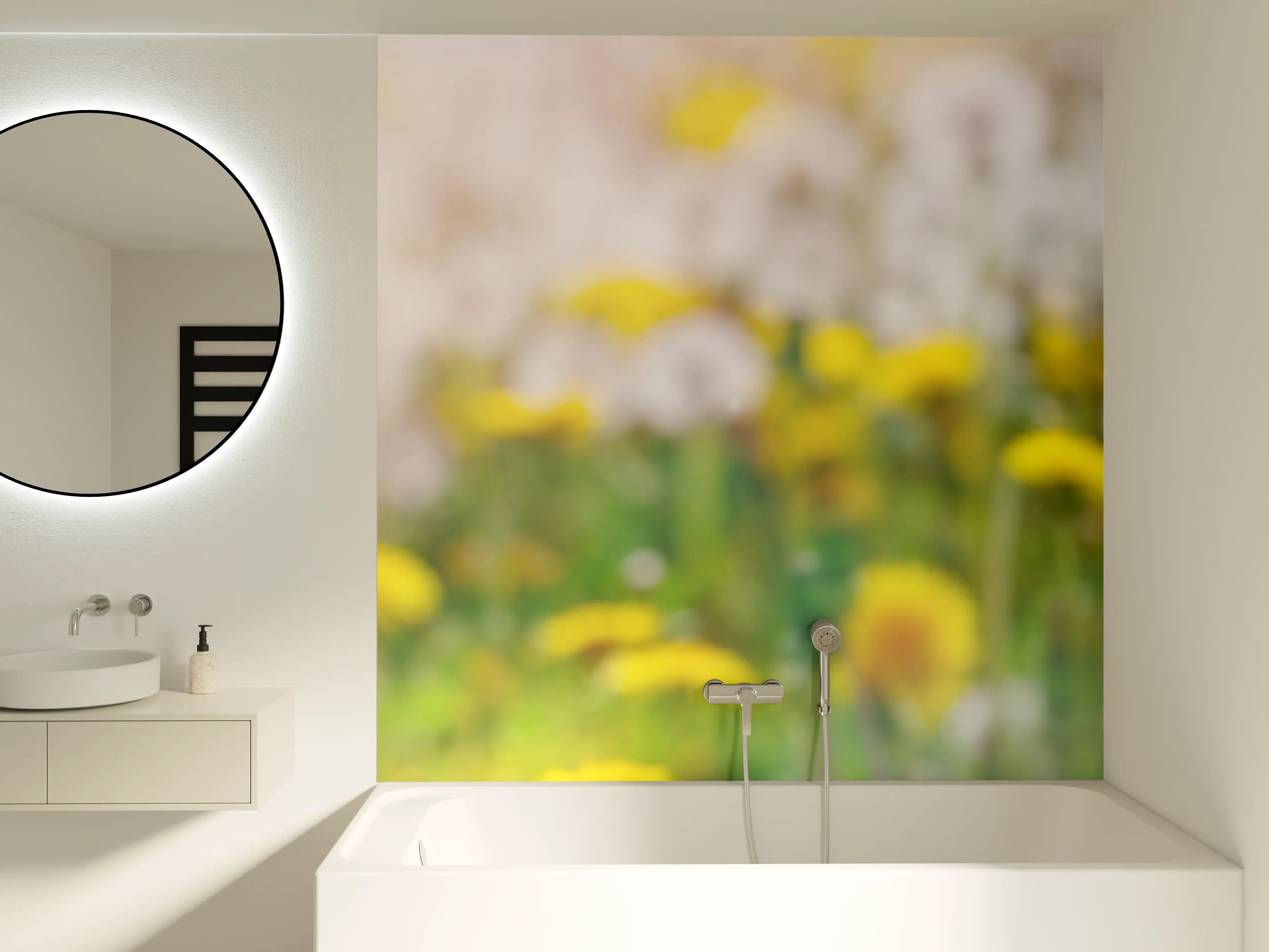 Badewannen-Rückwand - Pusteblumen-Wiese Gelb Weiß
