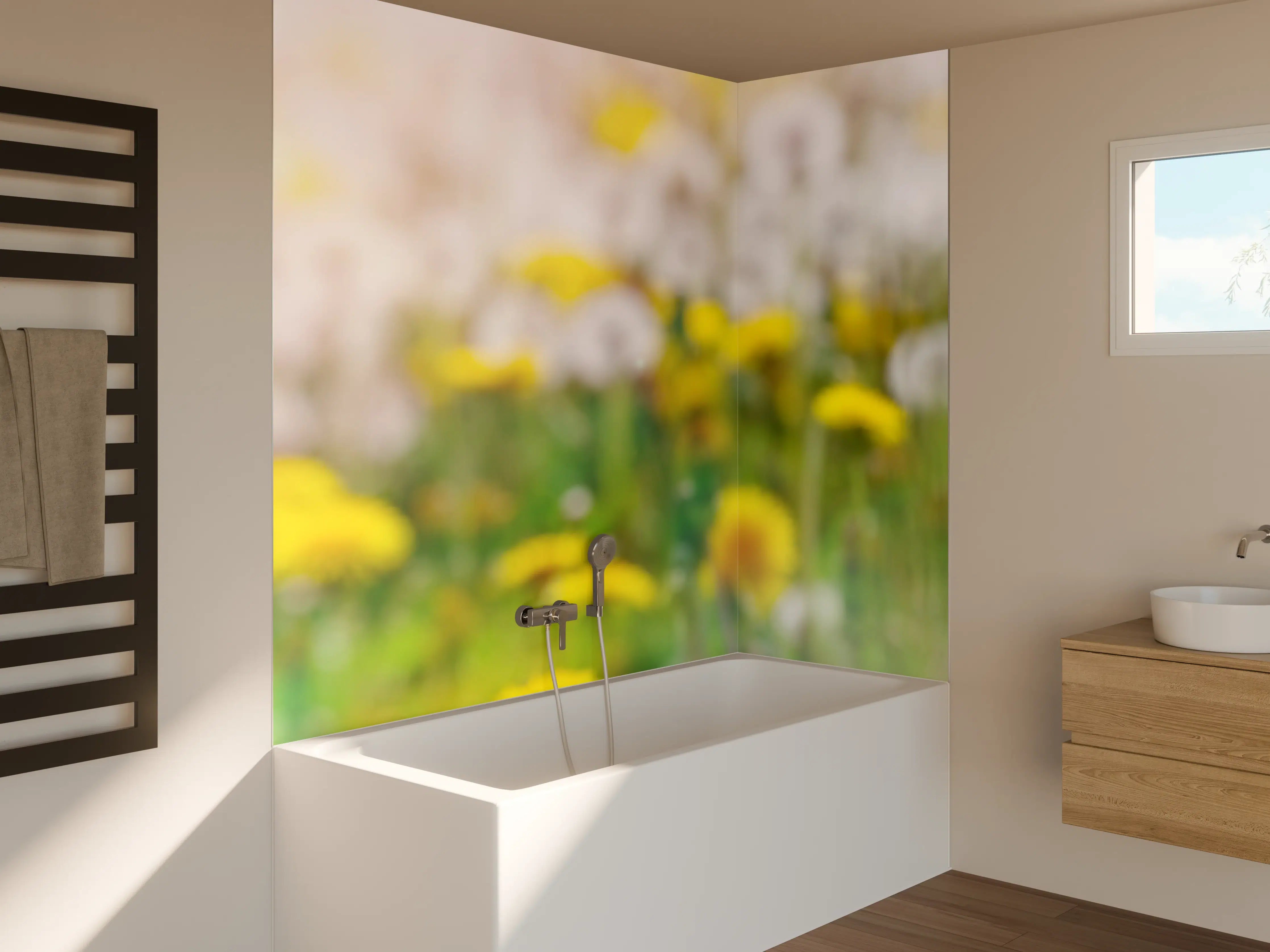 Badewannen-Rückwand - Pusteblumen-Wiese Gelb Weiß