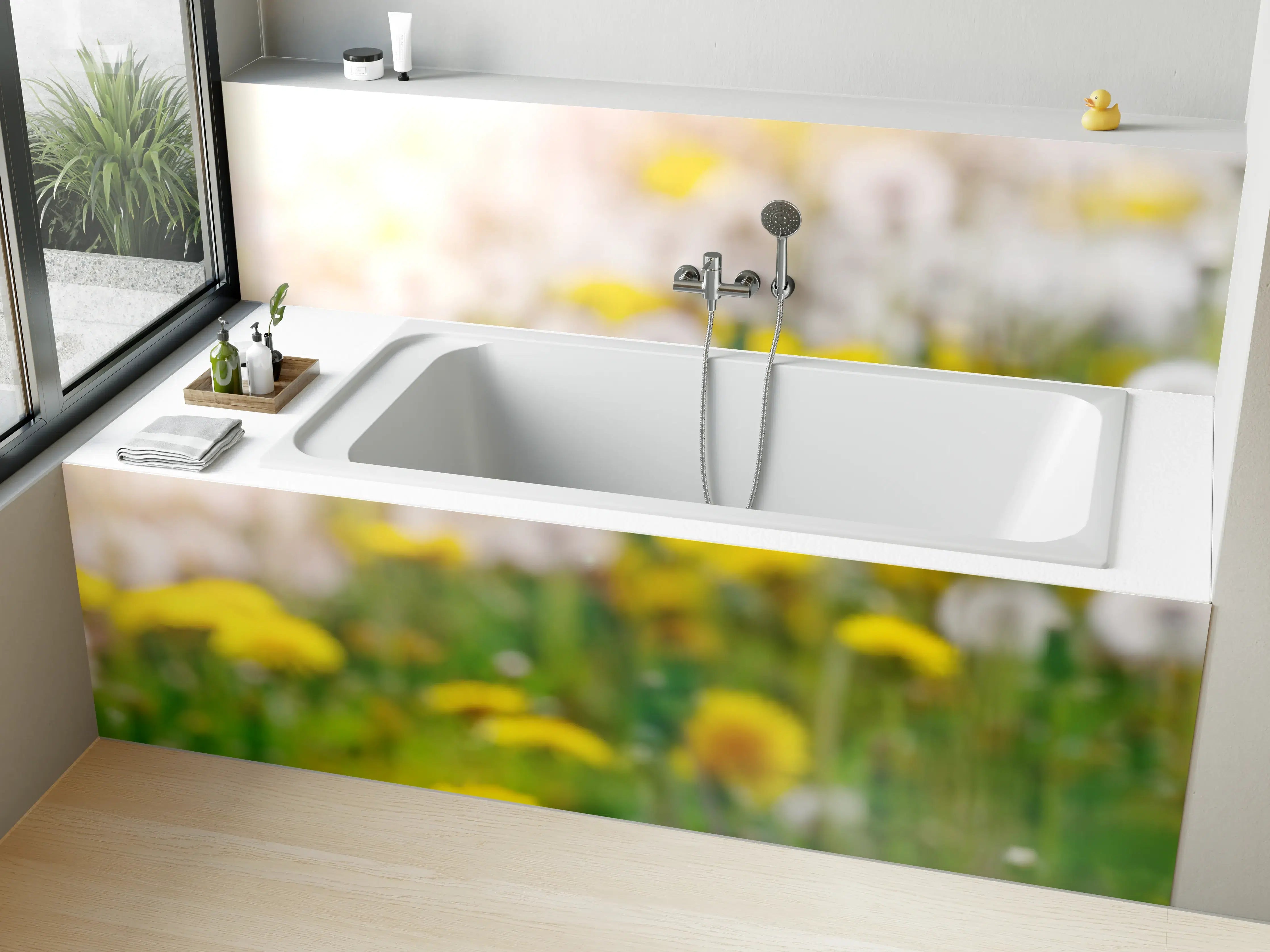 Badewannen-Rückwand - Pusteblumen-Wiese Gelb Weiß