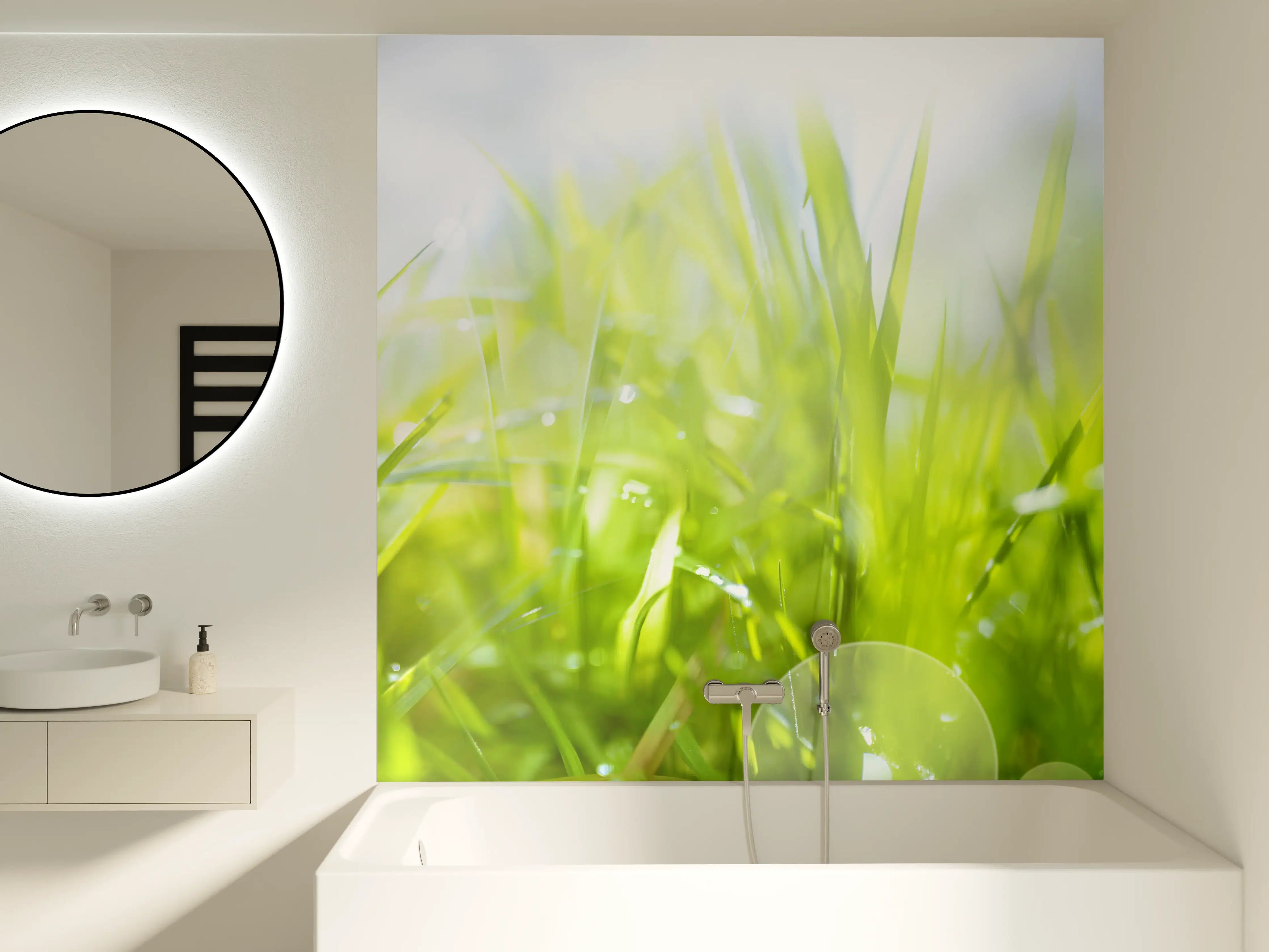 Badewannen-Rückwand - Pusteblumen auf grüner Wiese