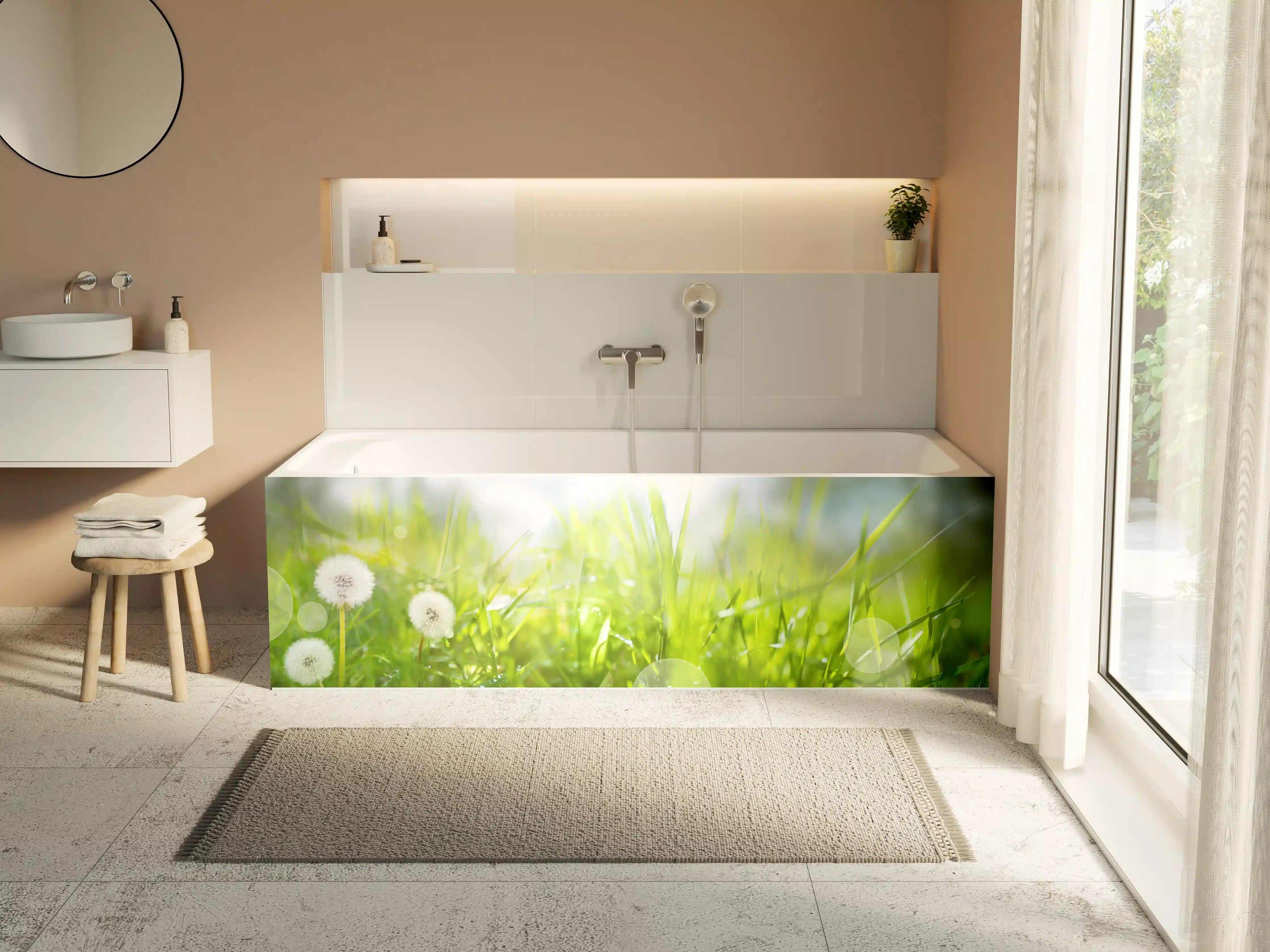Badewannen-Rückwand - Pusteblumen auf grüner Wiese