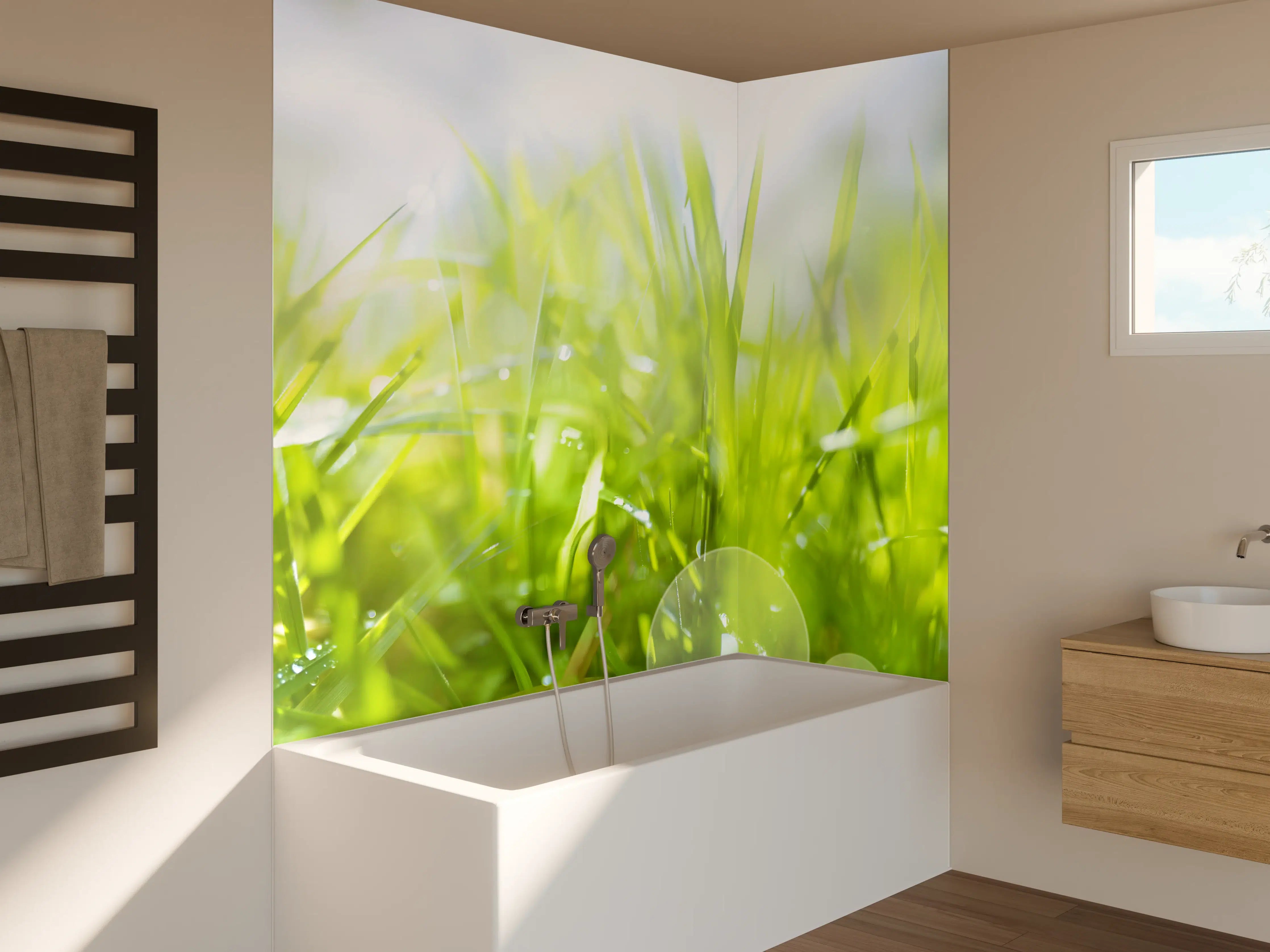 Badewannen-Rückwand - Pusteblumen auf grüner Wiese