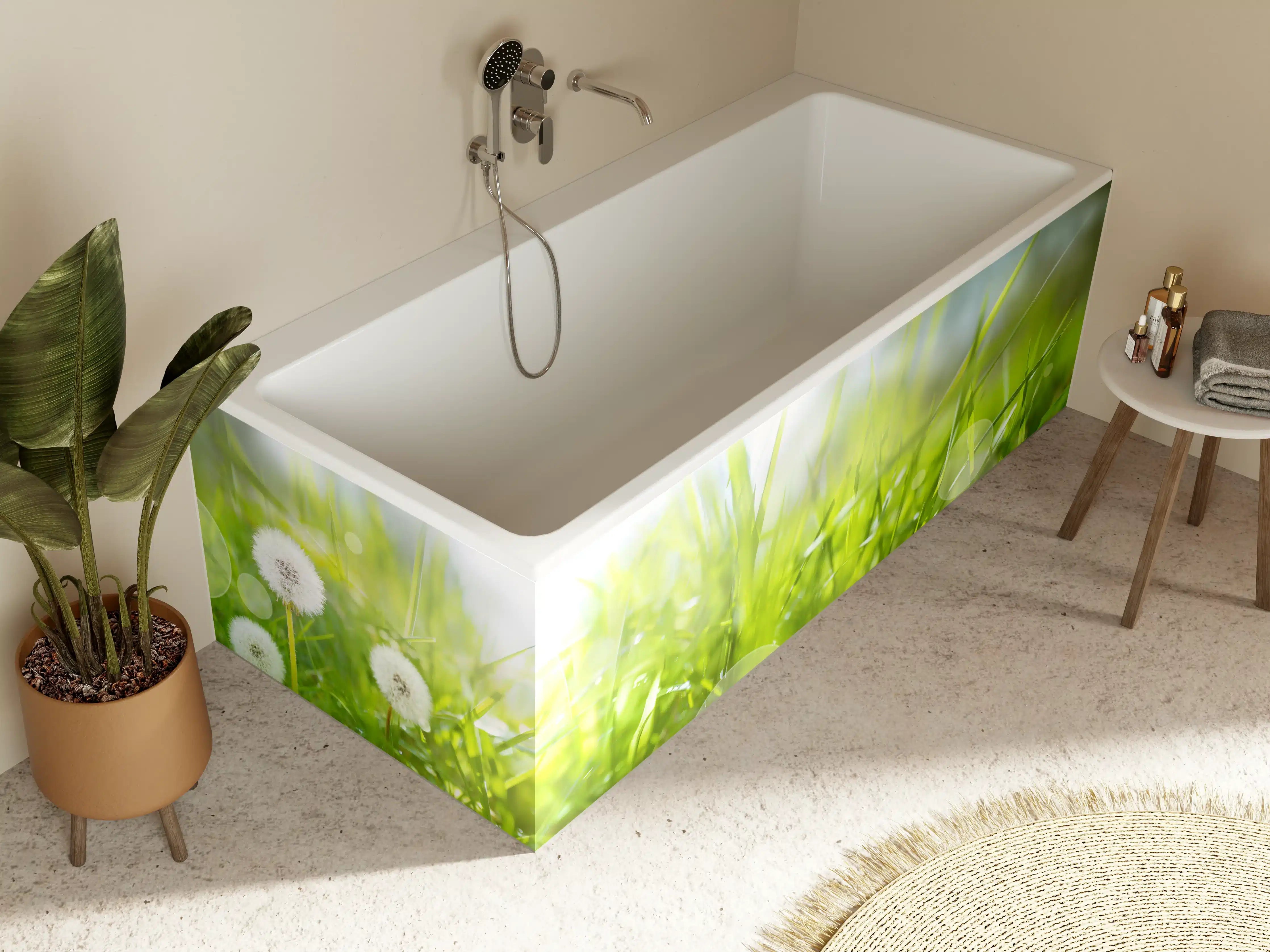 Badewannen-Rückwand - Pusteblumen auf grüner Wiese