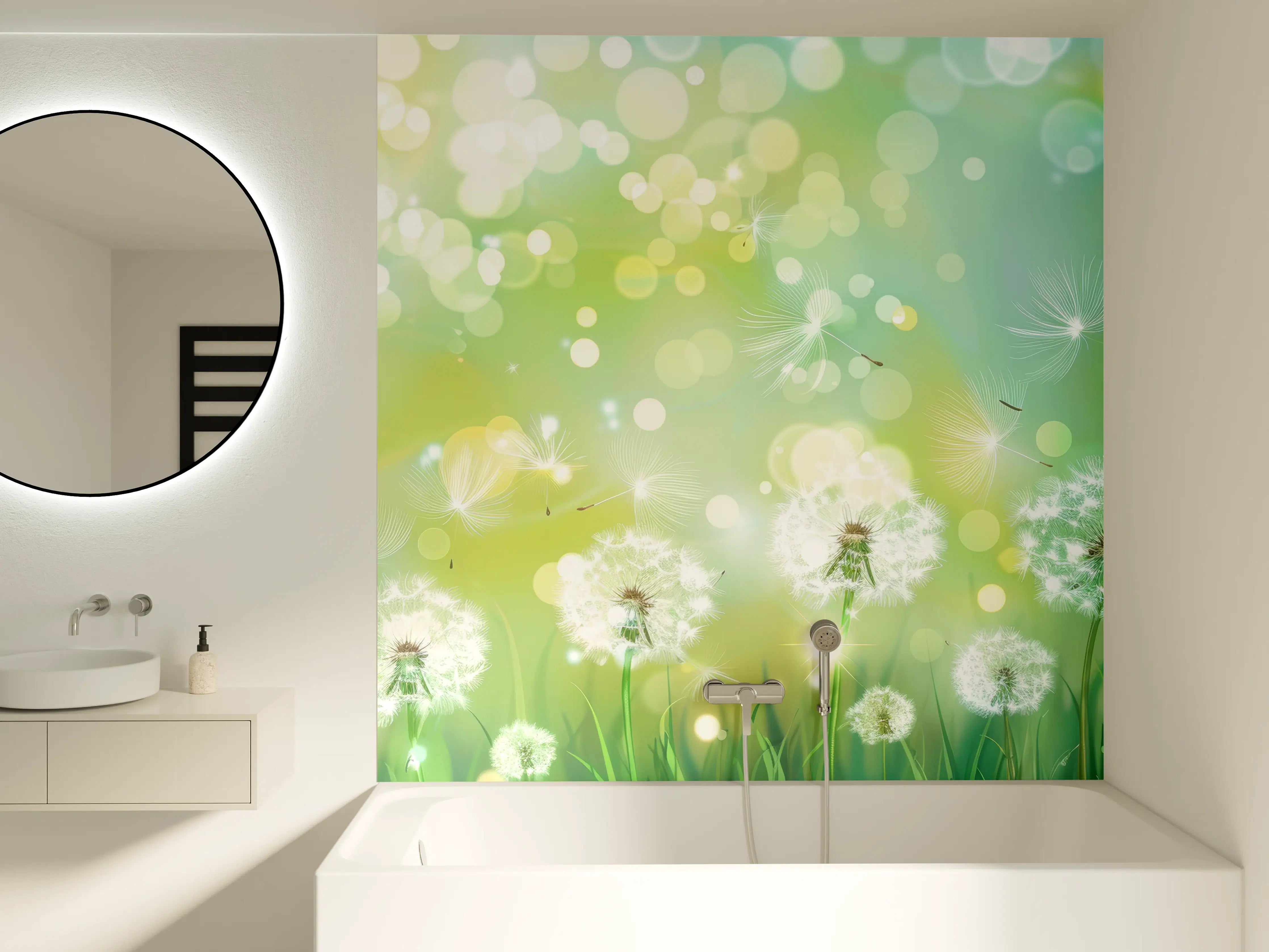 Badewannen-Rückwand - Pusteblumen im Frühlingsgrün