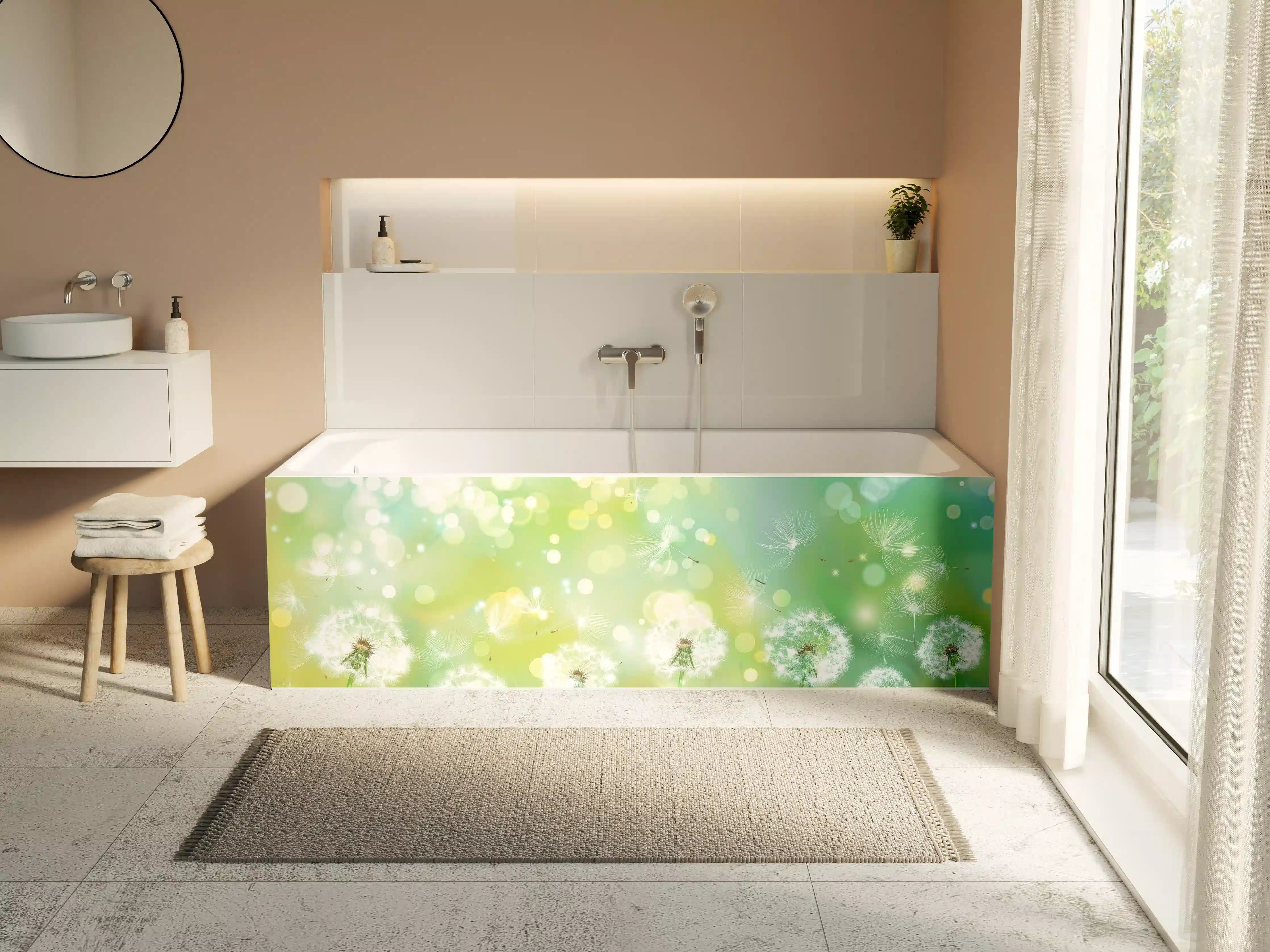 Badewannen-Rückwand - Pusteblumen im Frühlingsgrün