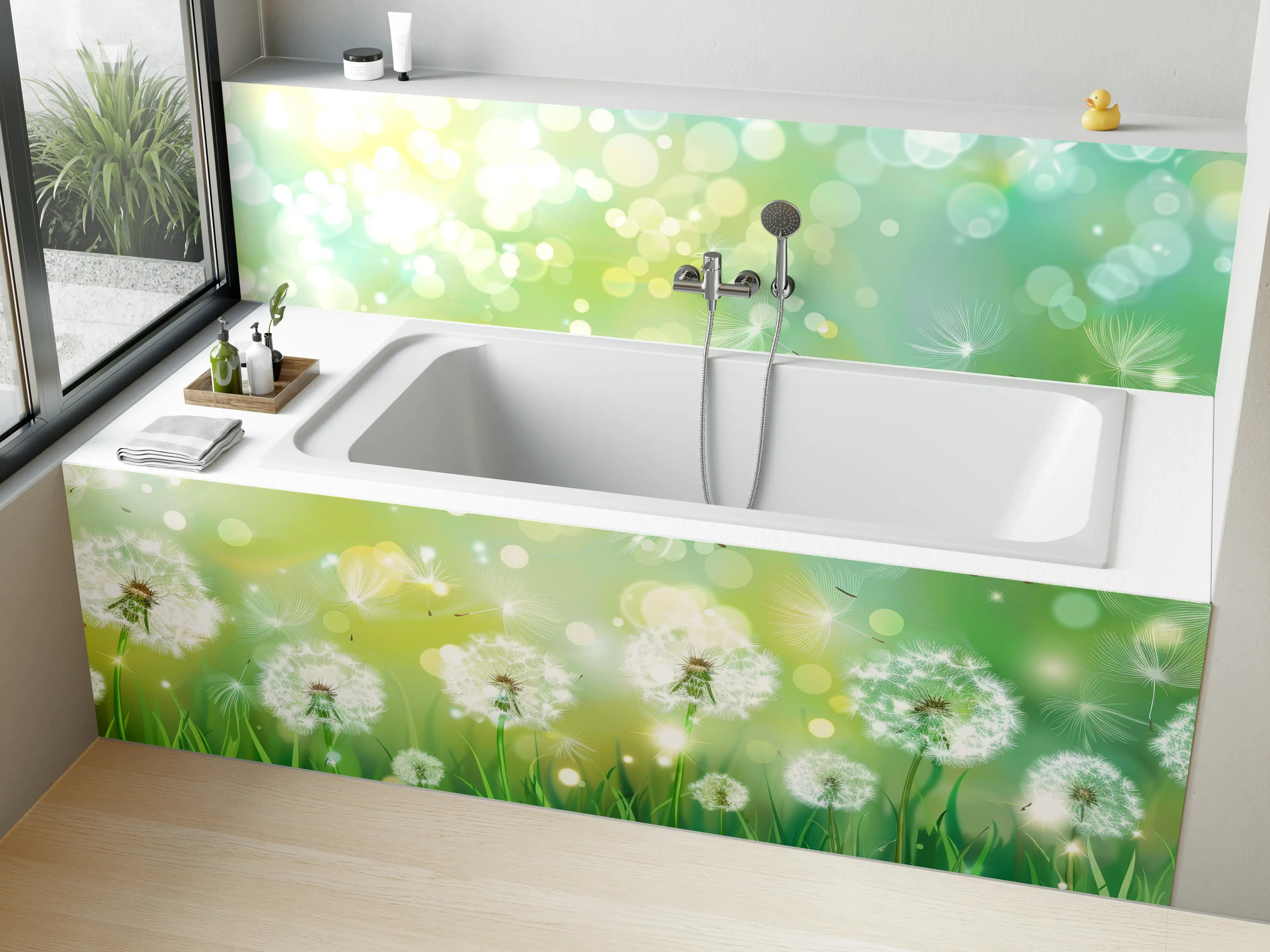 Badewannen-Rückwand - Pusteblumen im Frühlingsgrün