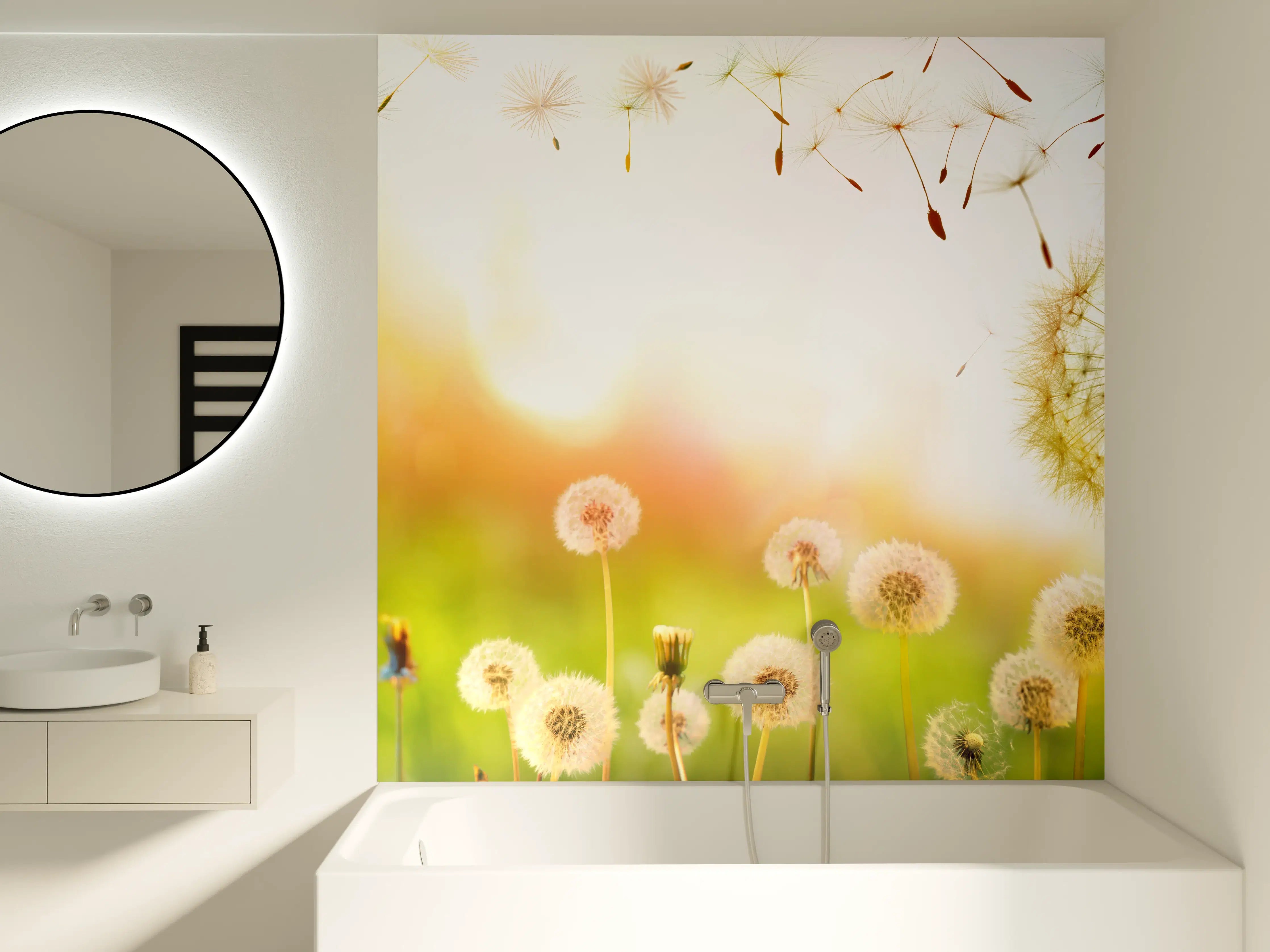 Badewannen-Rückwand - Pusteblumen im goldenen Licht