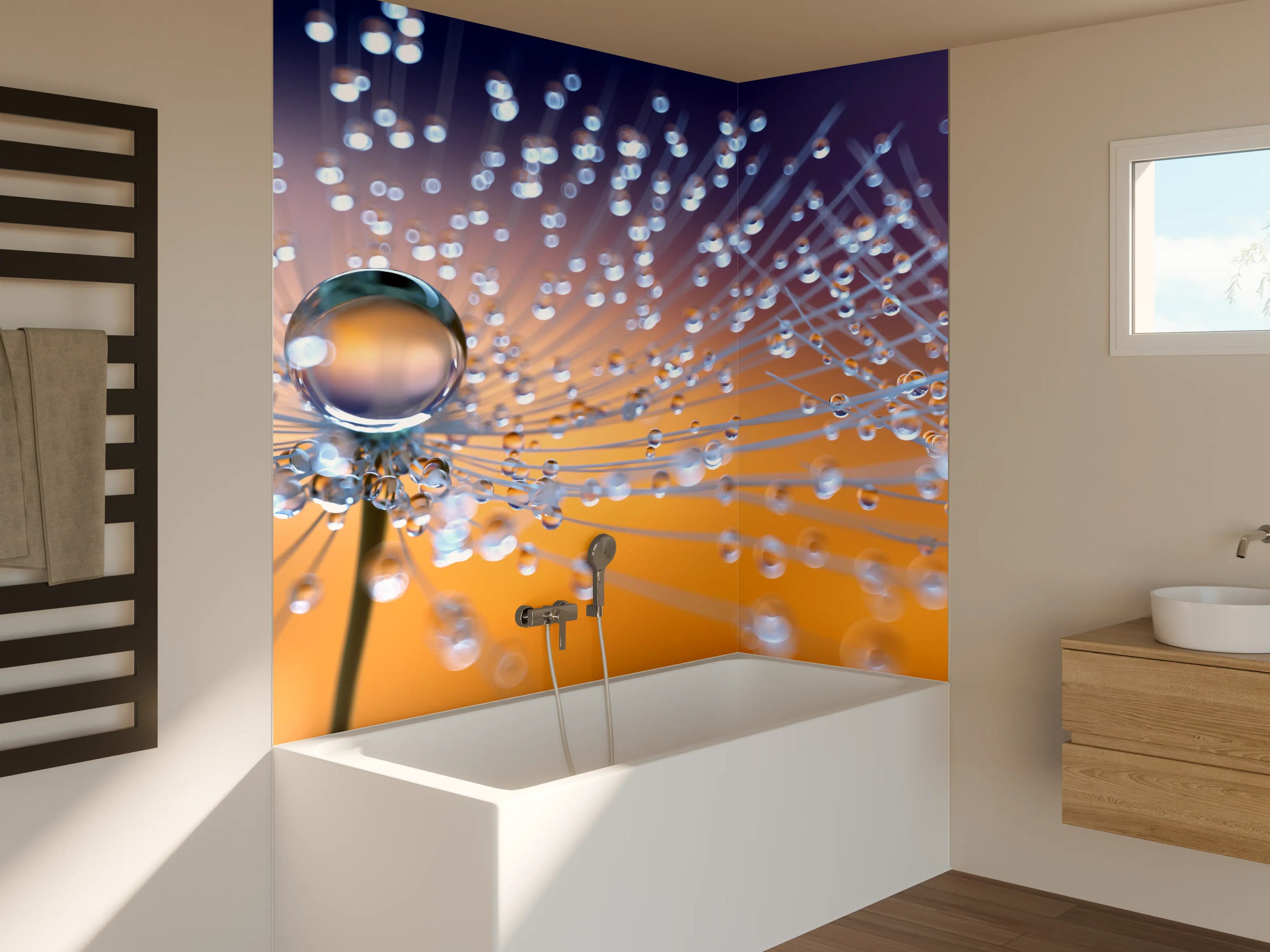 Badewannen-Rückwand - Pusteblumen mit Tau