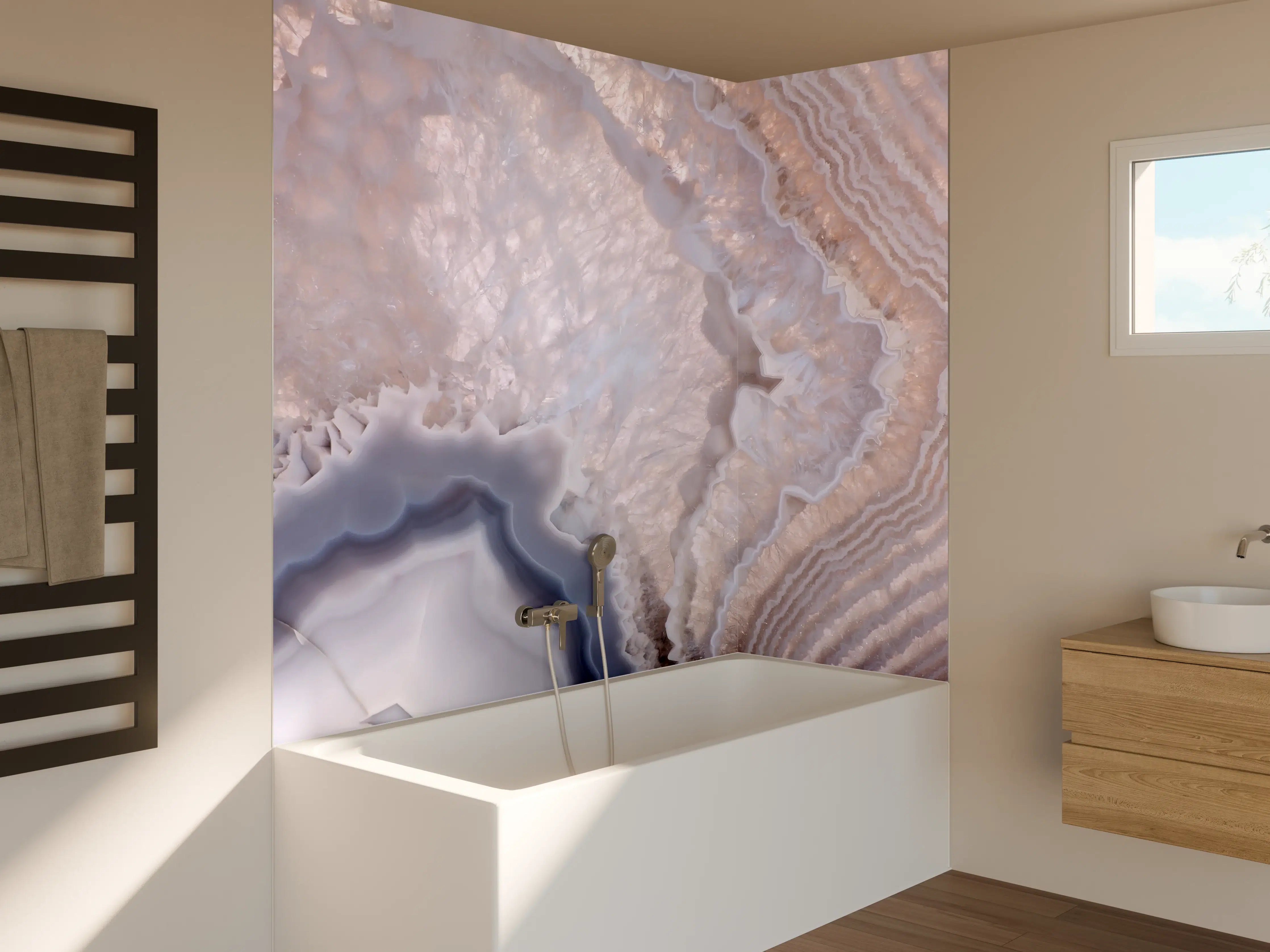 Badewannen-Rückwand - Quarz in Wellenstruktur