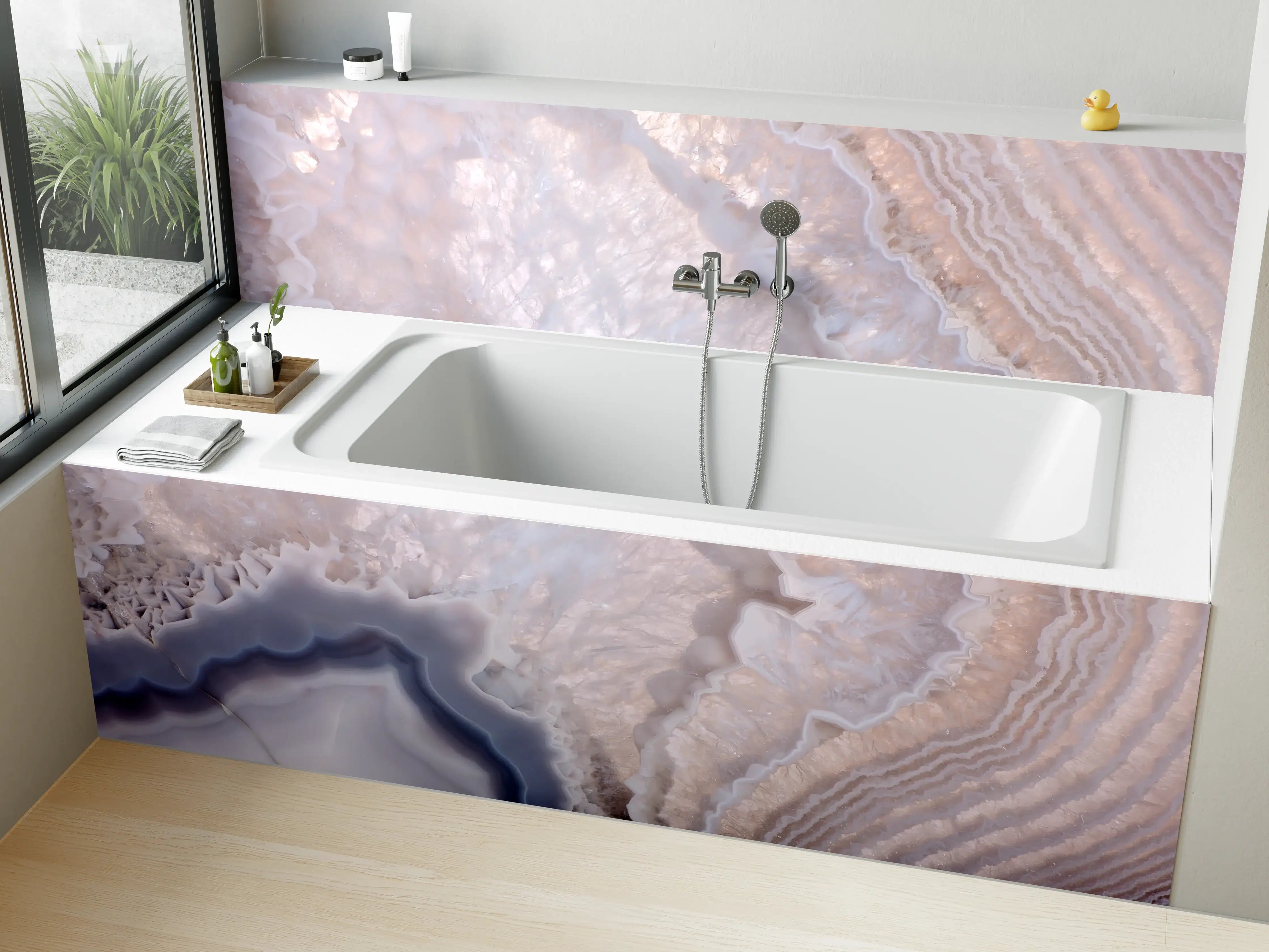 Badewannen-Rückwand - Quarz in Wellenstruktur