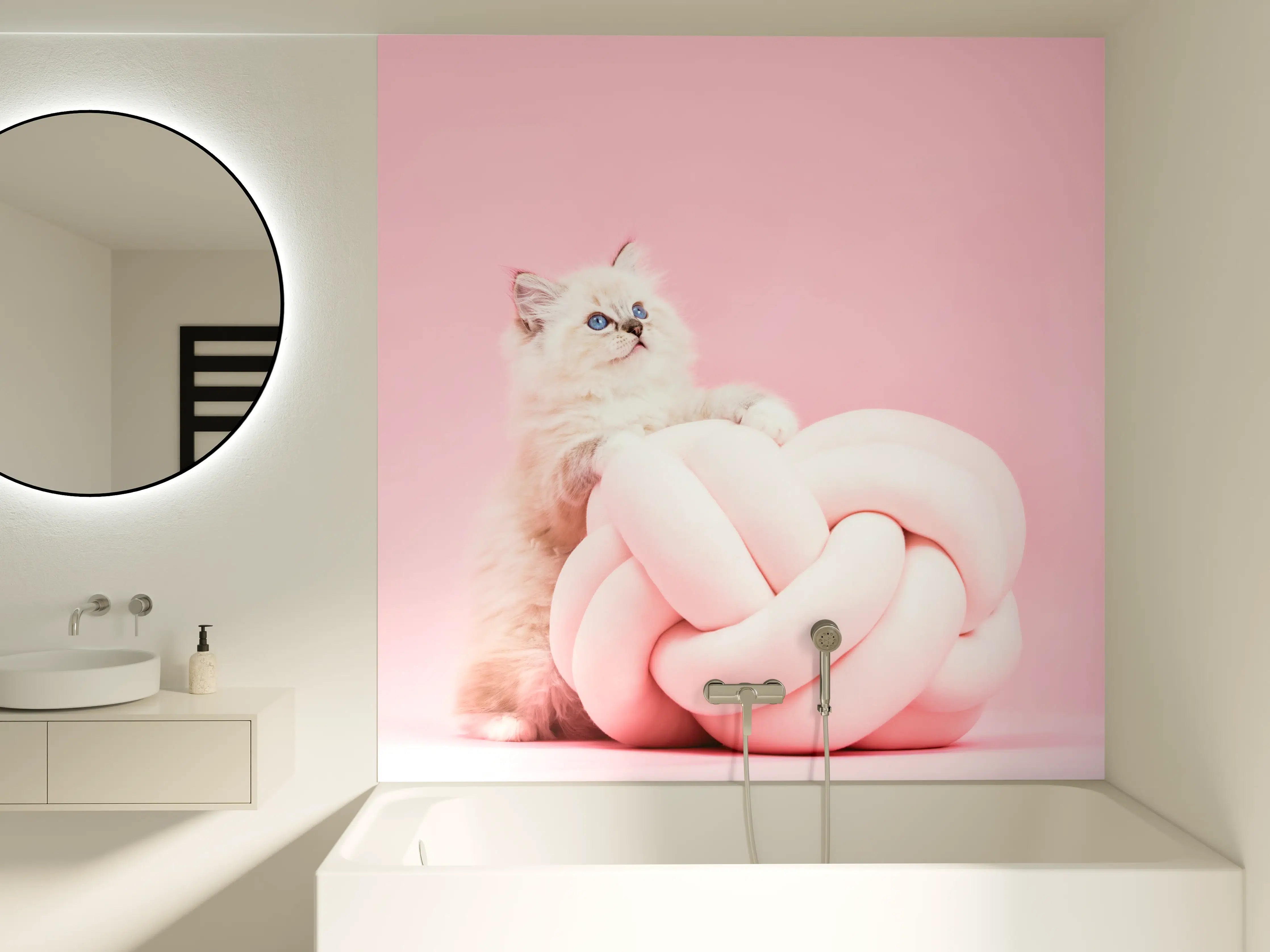 Badewannen-Rückwand - Ragdoll Katze auf Pinken Hintergrund