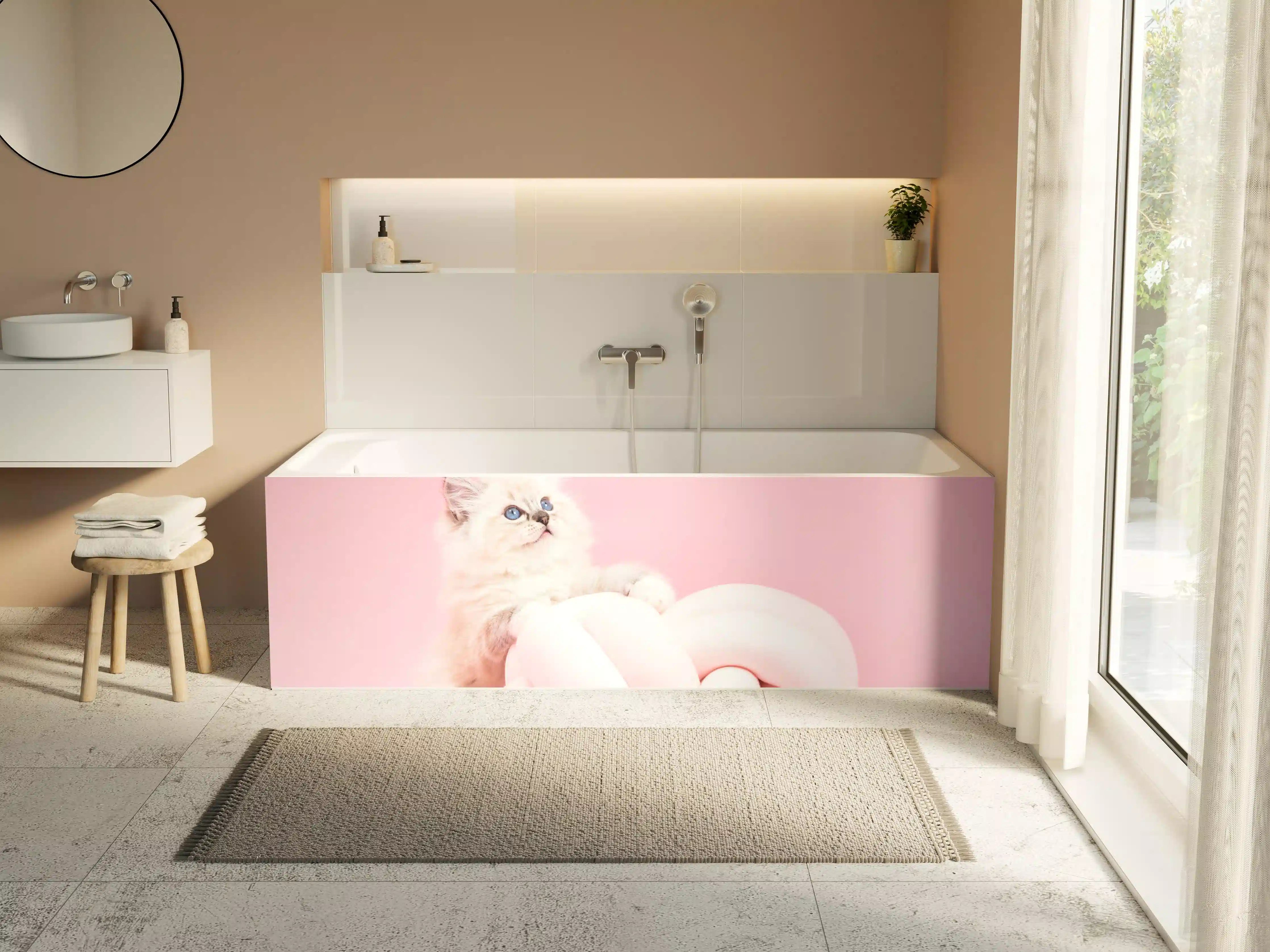 Badewannen-Rückwand - Ragdoll Katze auf Pinken Hintergrund