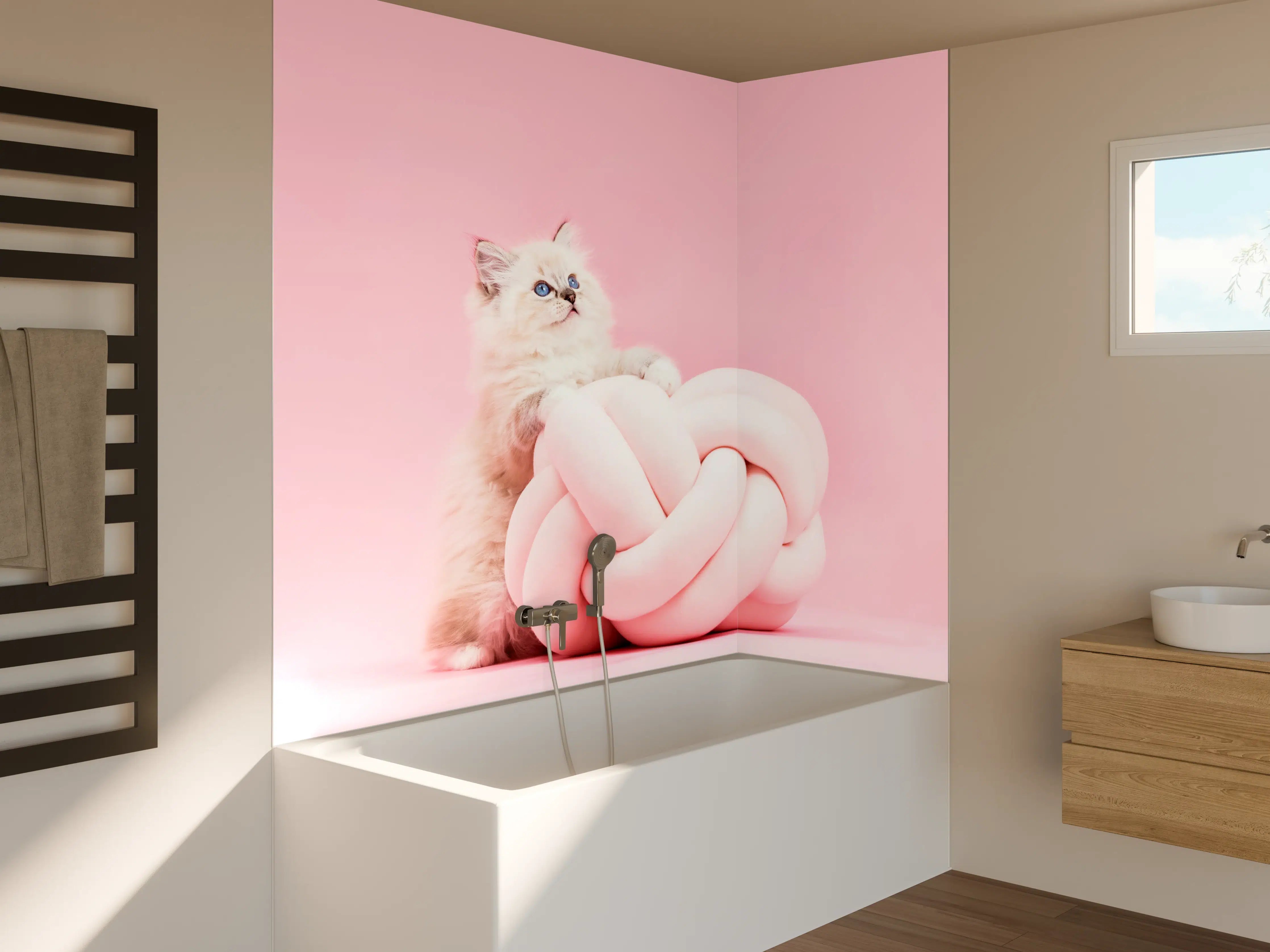 Badewannen-Rückwand - Ragdoll Katze auf Pinken Hintergrund