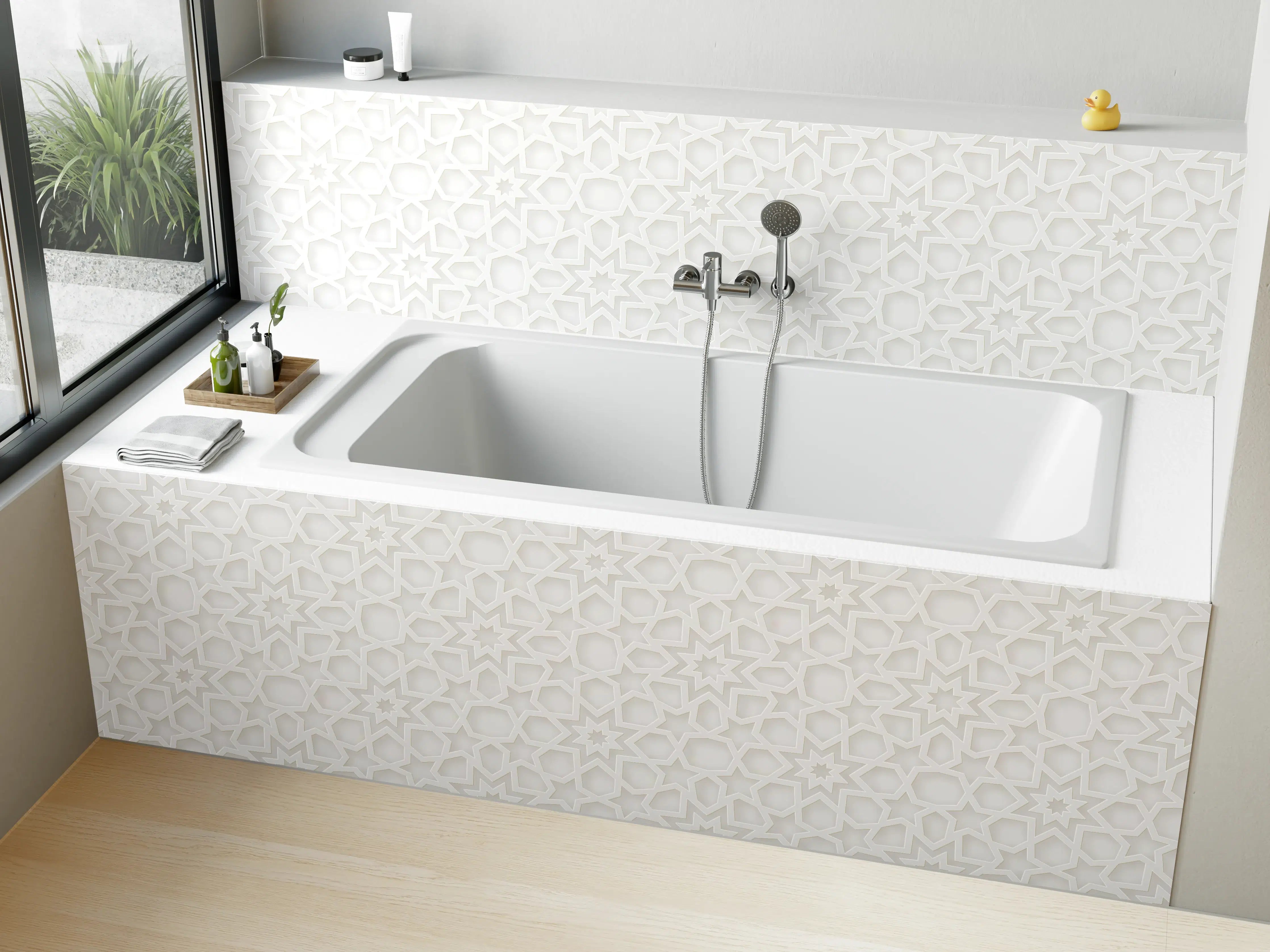 Badewannen-Rückwand - Ramadan Weißes Geometrisches Muster