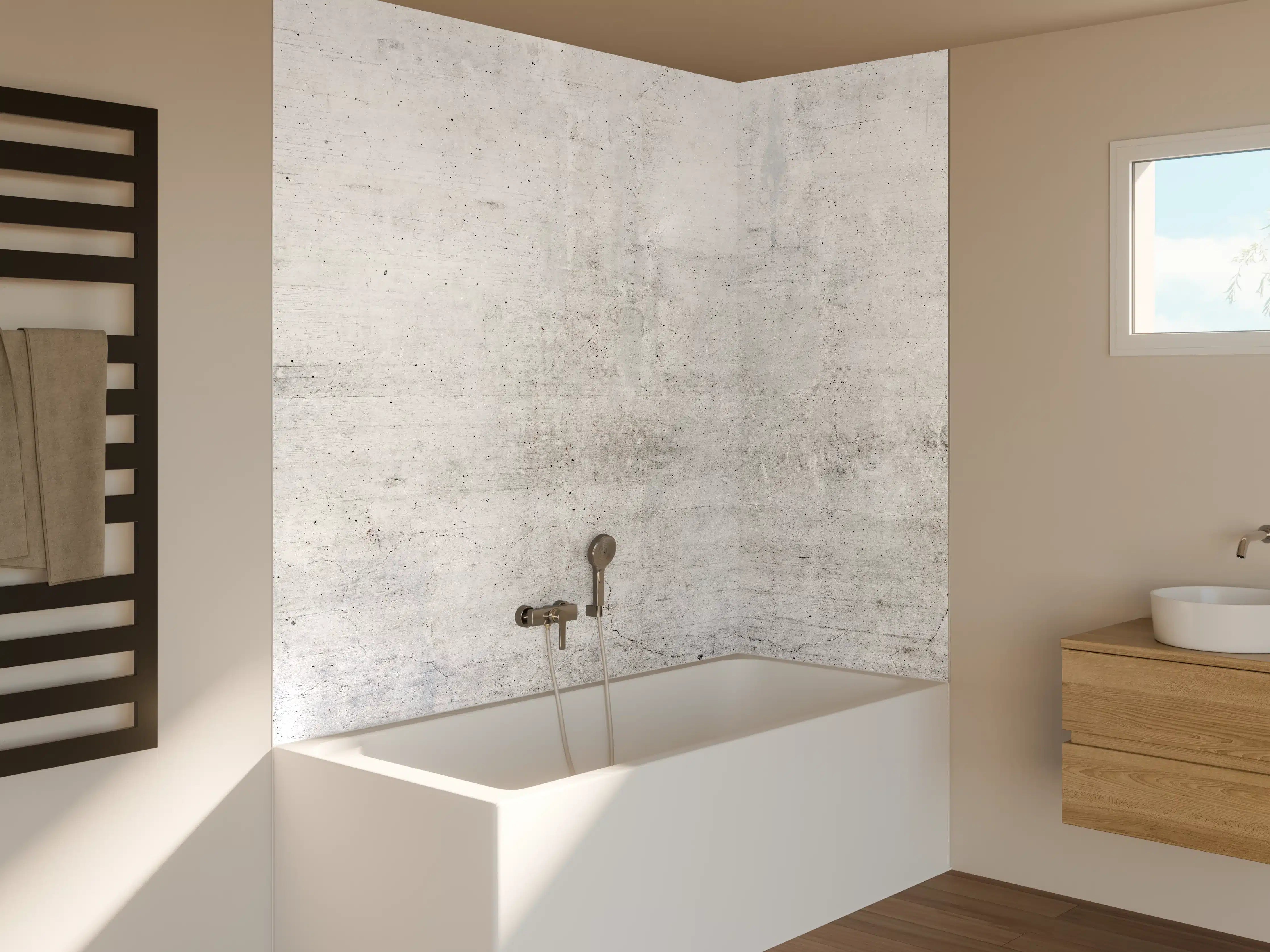 Badewannen-Rückwand - Rauer weißer Beton