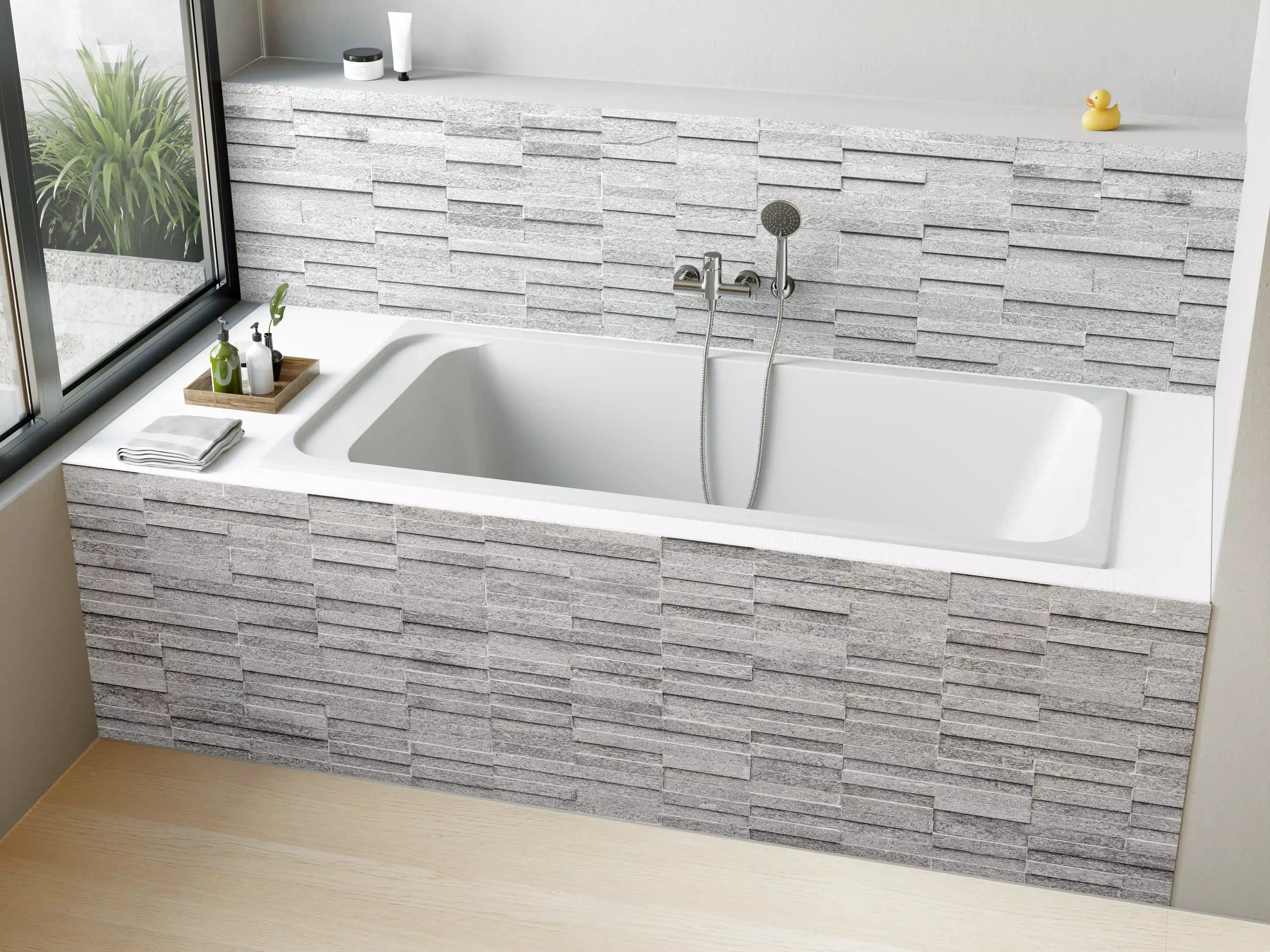 Badewannen-Rückwand - Rauer weißer Sandstein