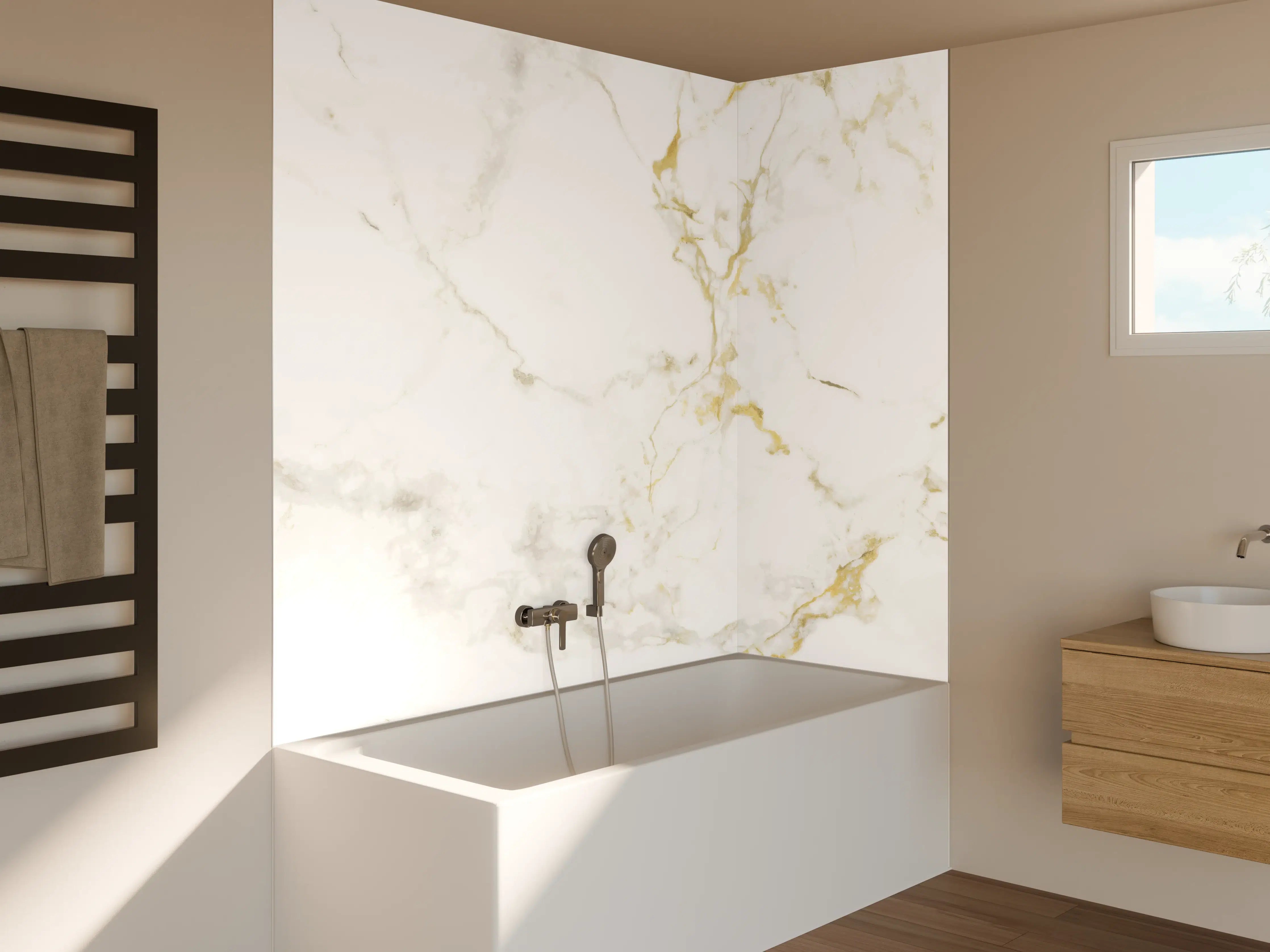 Badewannen-Rückwand - Realistische Goldmarmor Textur