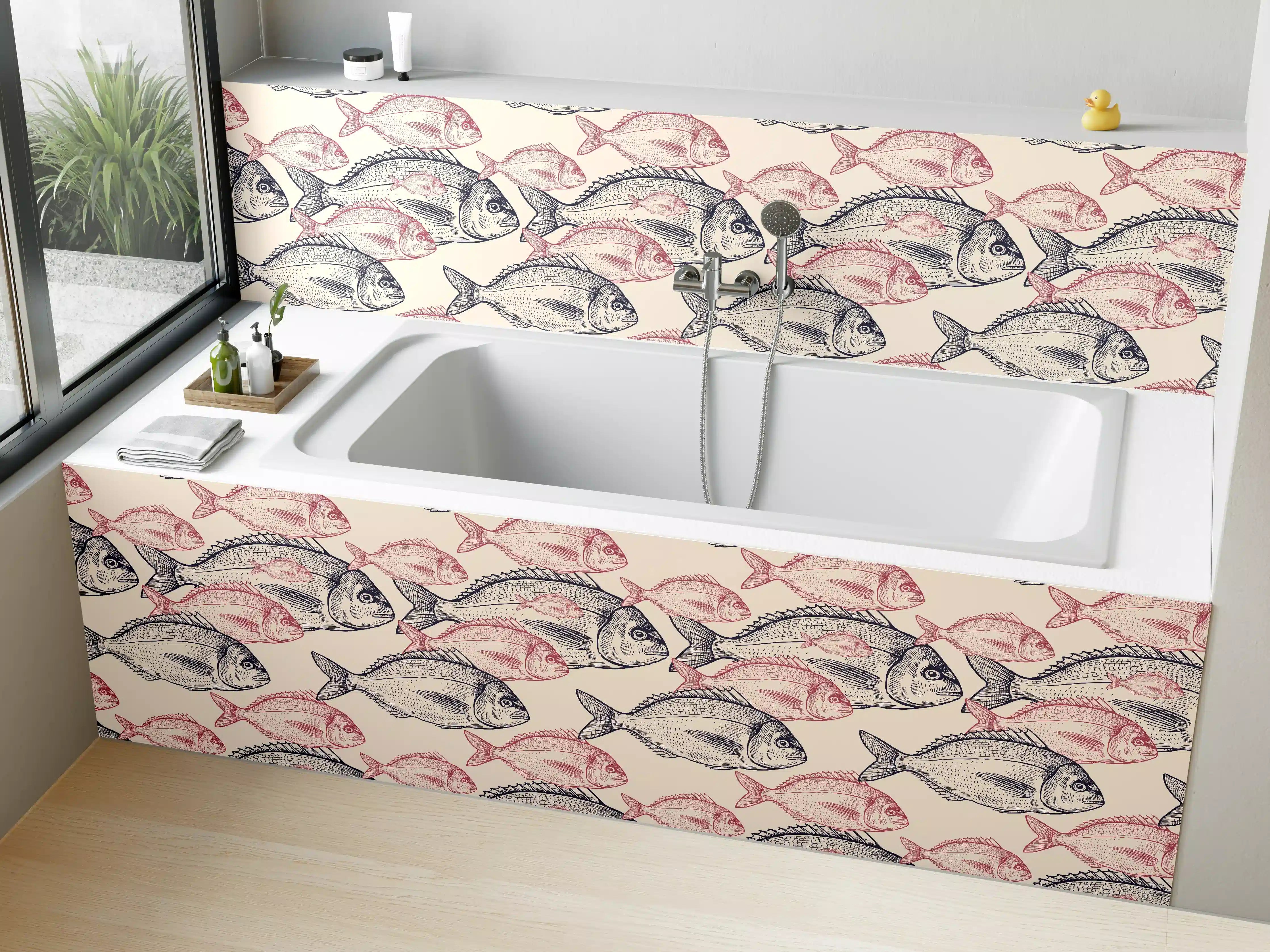 Badewannen-Rückwand - Realistisches Fischmuster Rosa-Grau