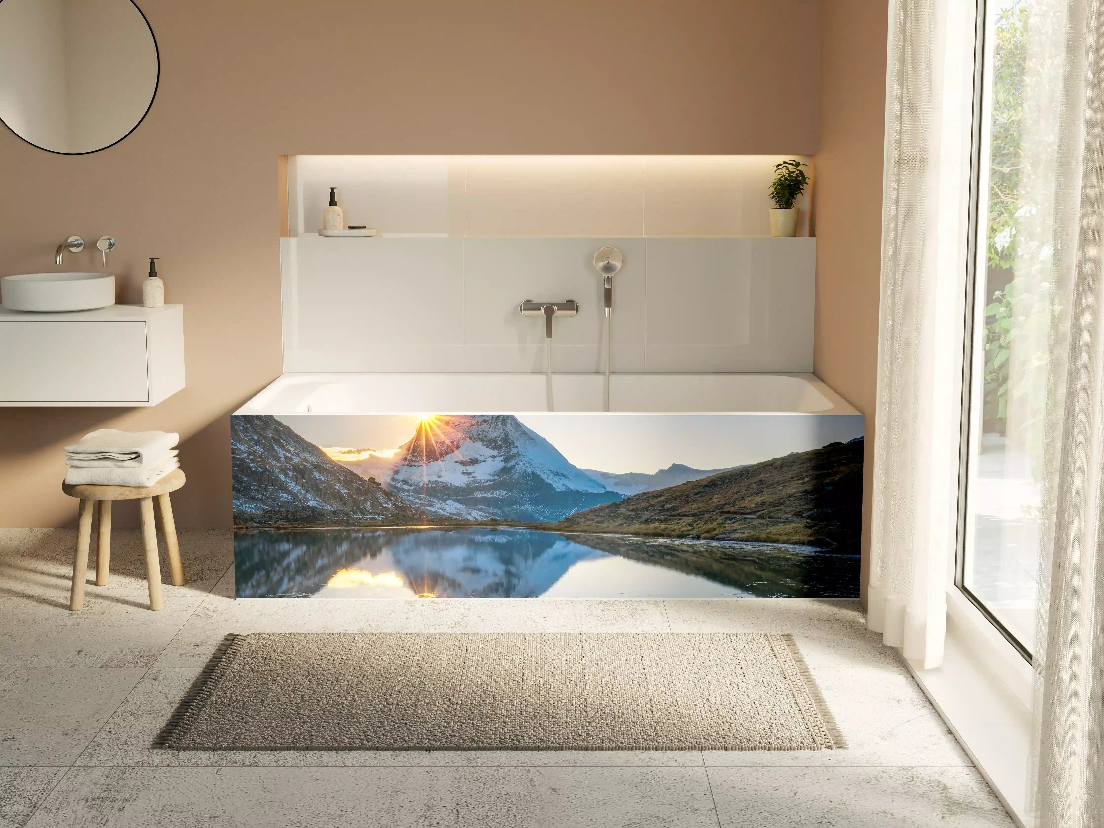 Badewannen-Rückwand - Riffelsee und Matterhorn in den Alpen