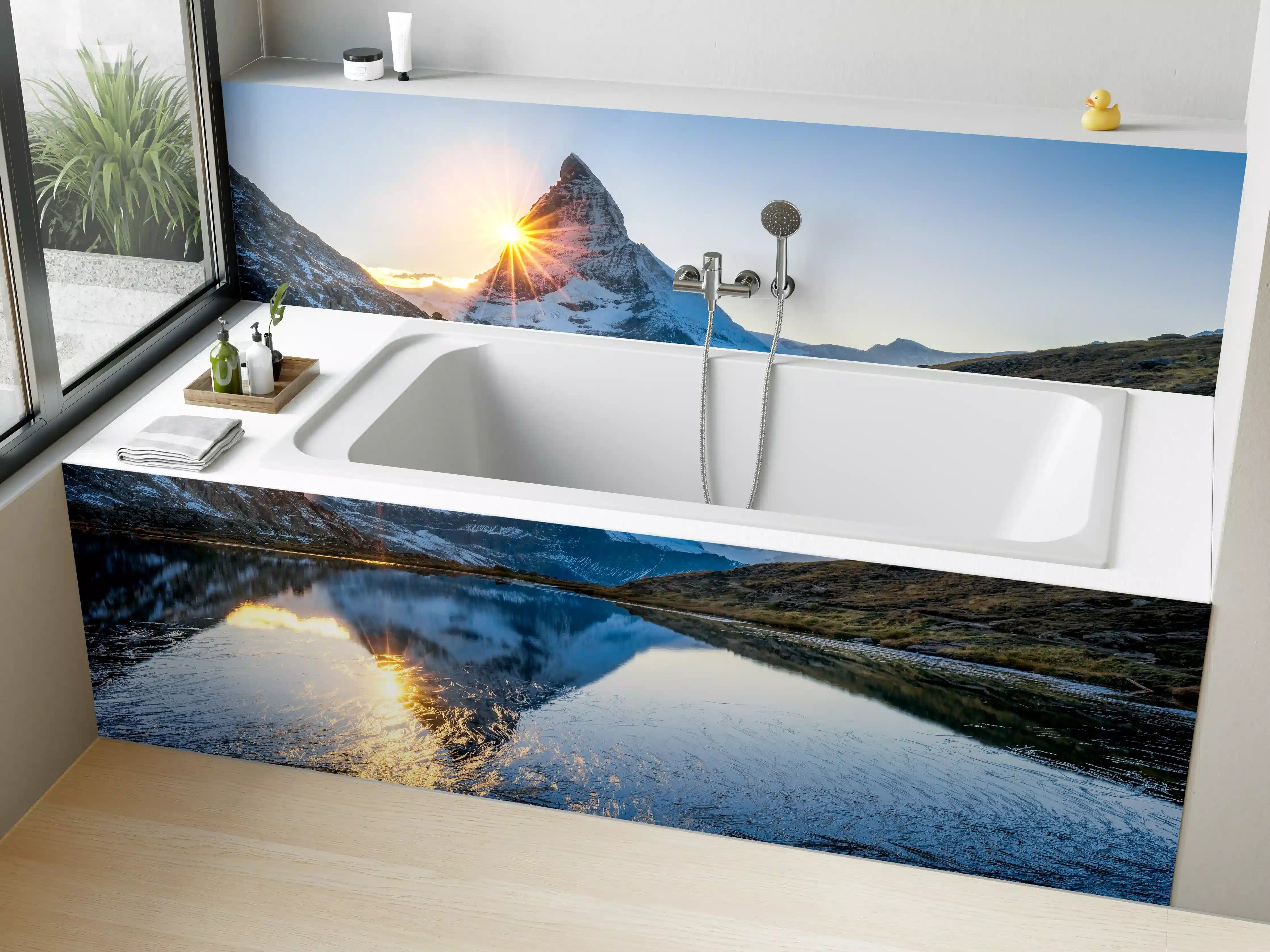 Badewannen-Rückwand - Riffelsee und Matterhorn in den Alpen