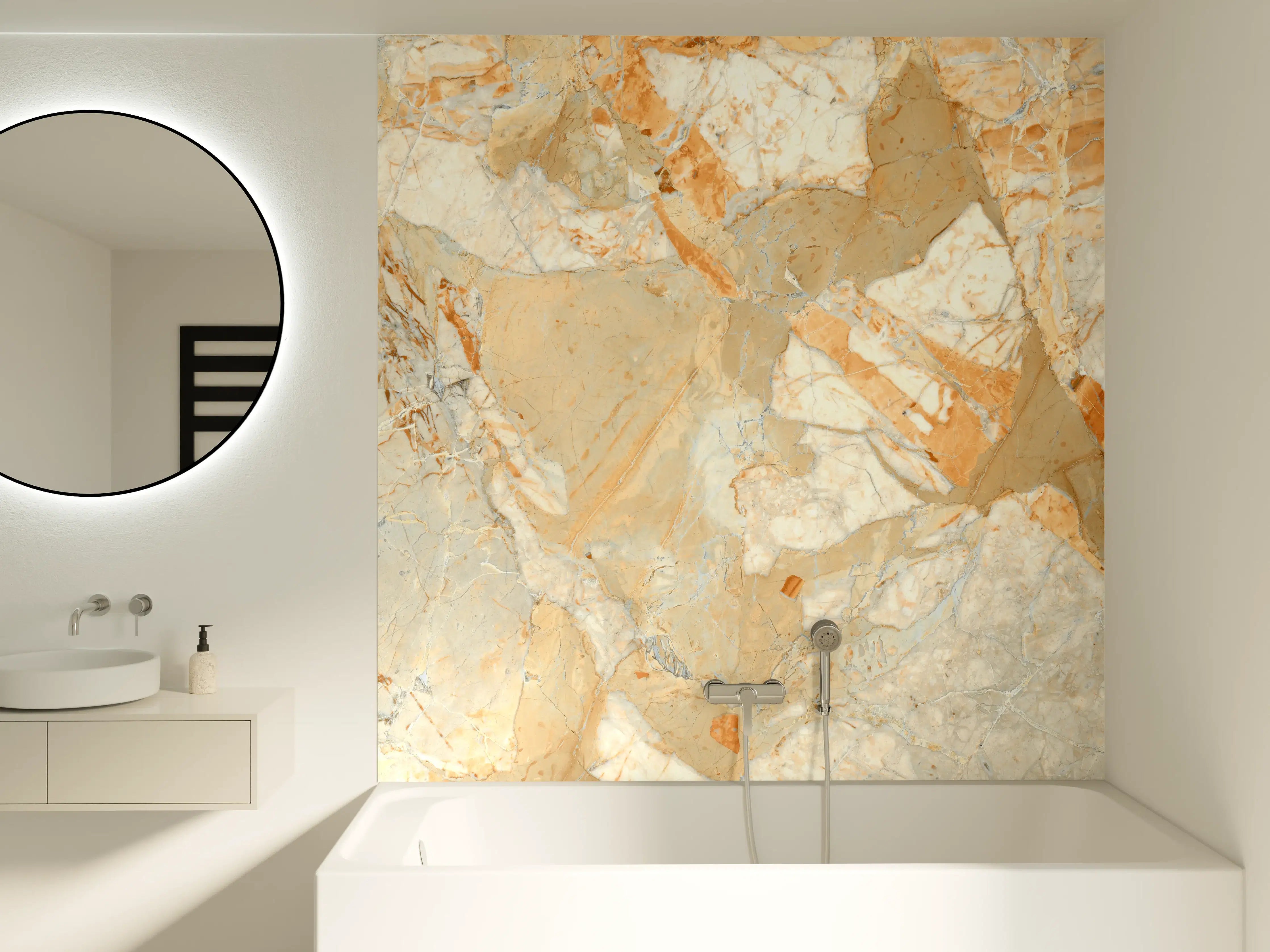 Badewannen-Rückwand - Rötlich-beiger rissiger Marmor