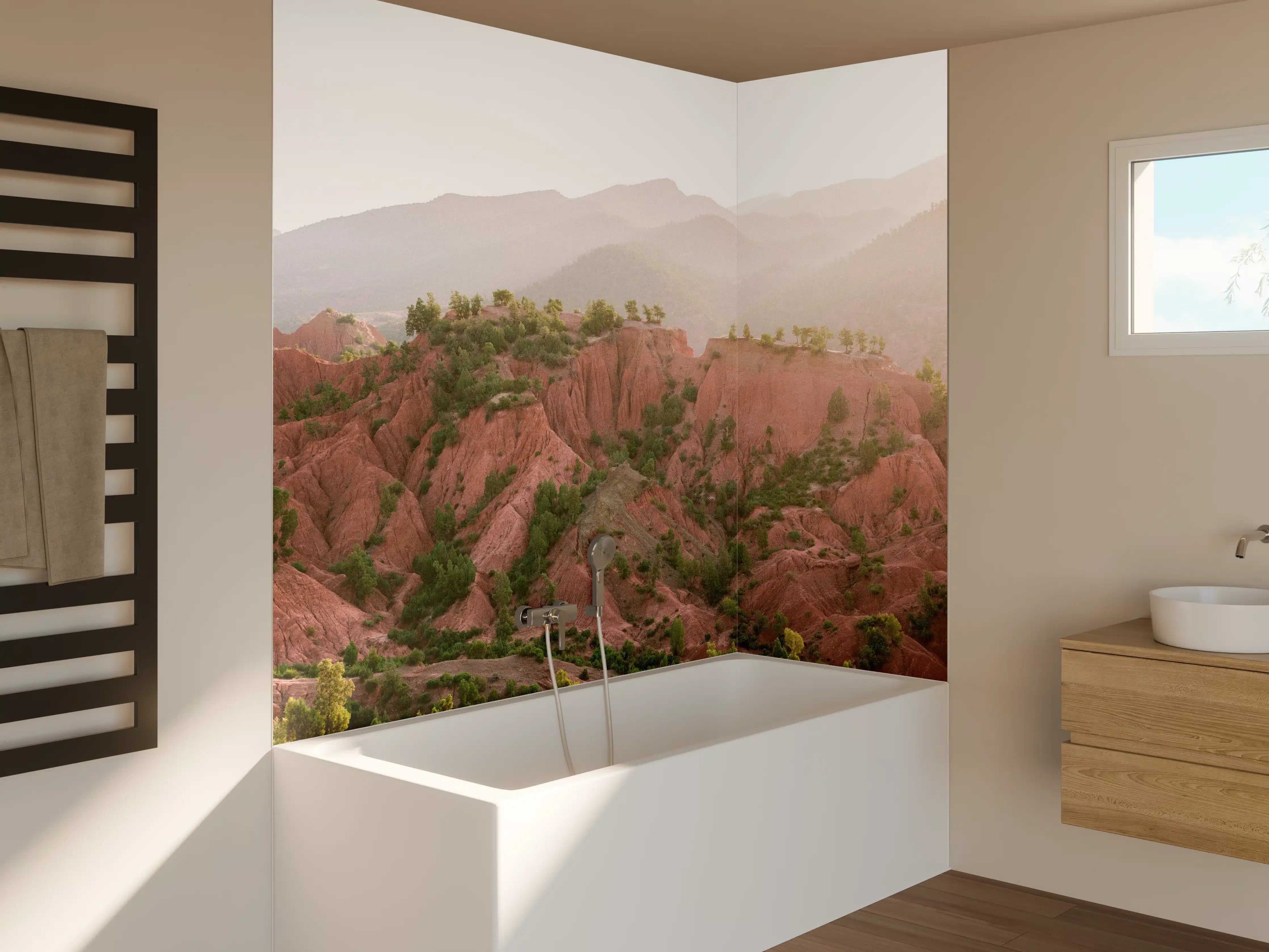 Badewannen-Rückwand - Rötliche Berglandschaft im Sonnenlicht