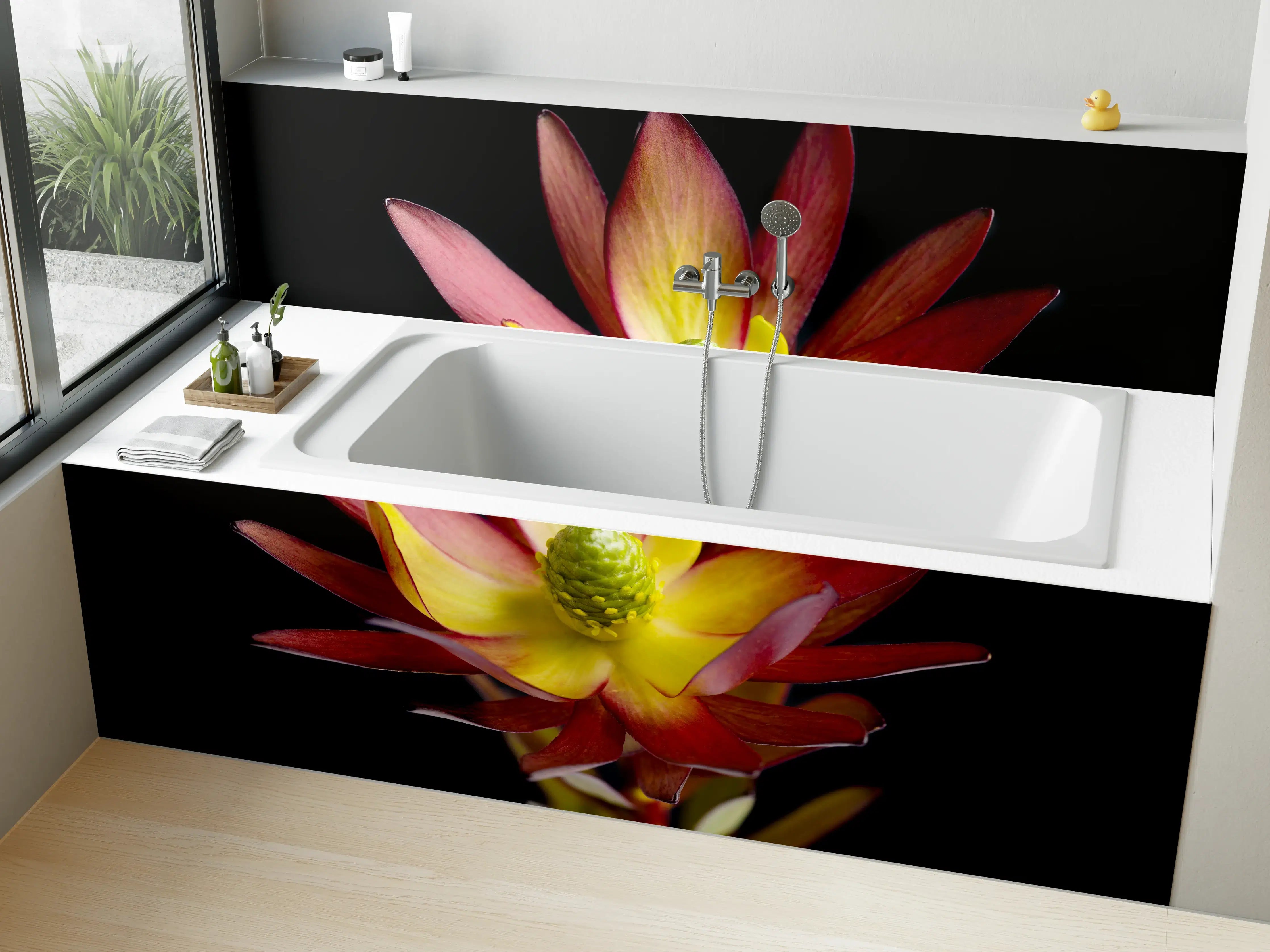 Badewannen-Rückwand - Rötliche aufblühende Lotosblume