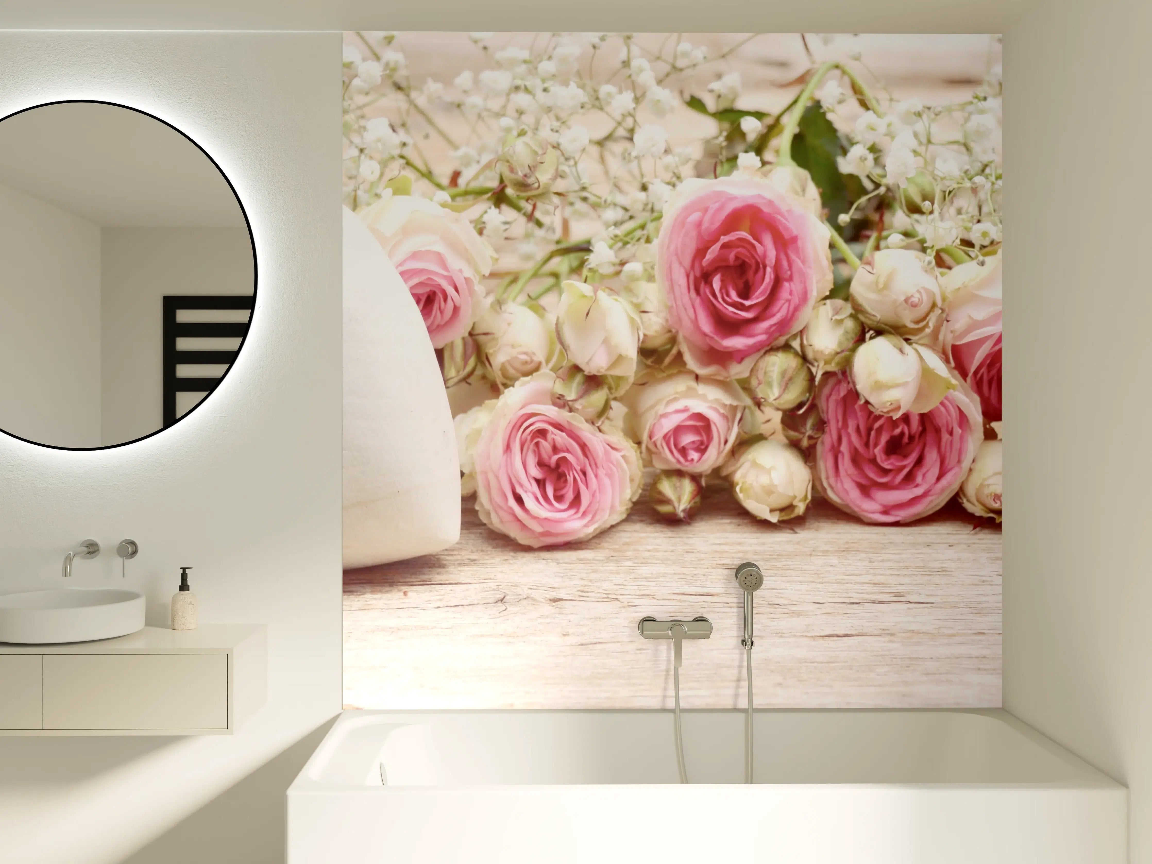 Badewannen-Rückwand - Romantische Blumen und Herzen-Dekor