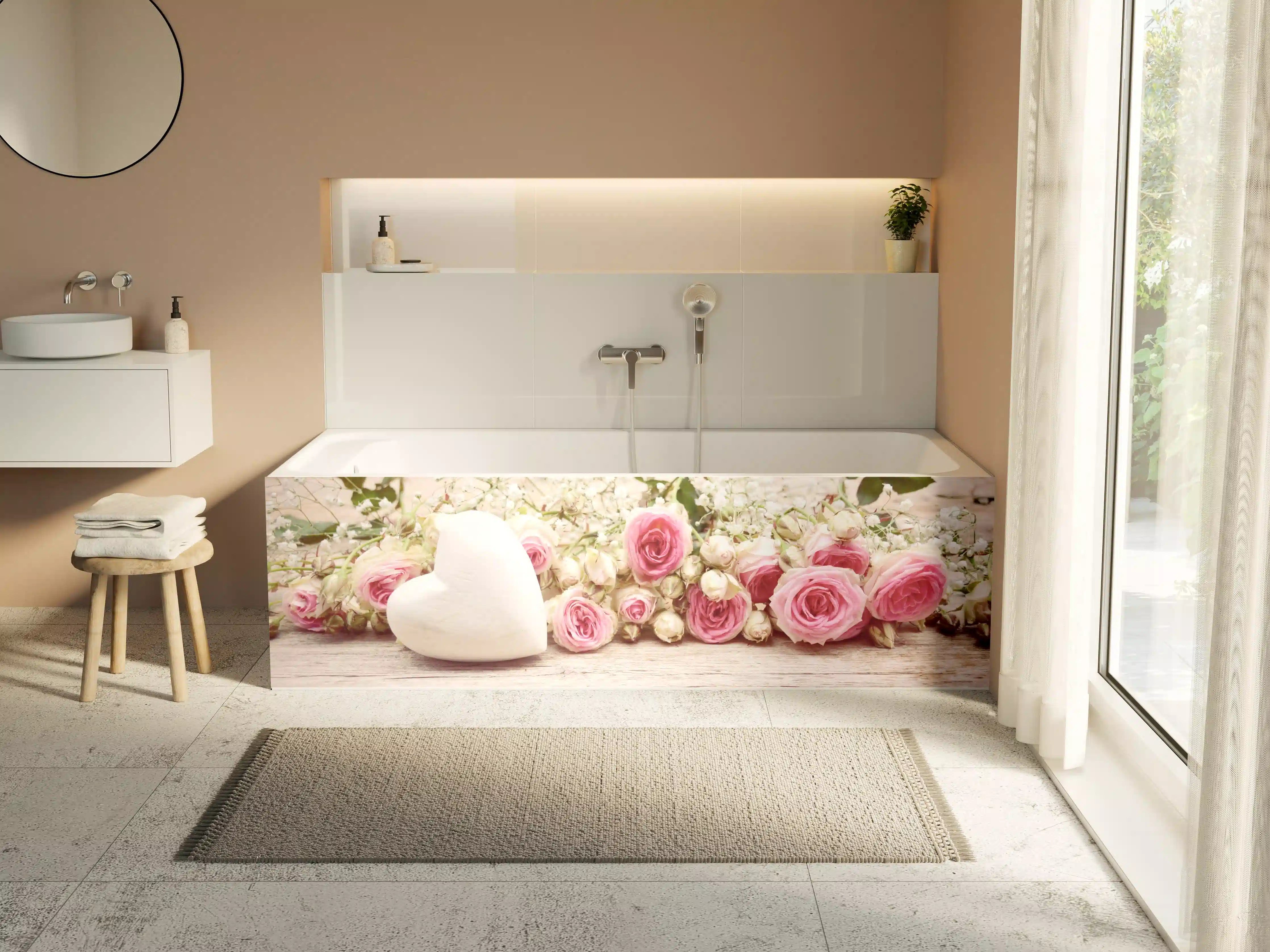 Badewannen-Rückwand - Romantische Blumen und Herzen-Dekor