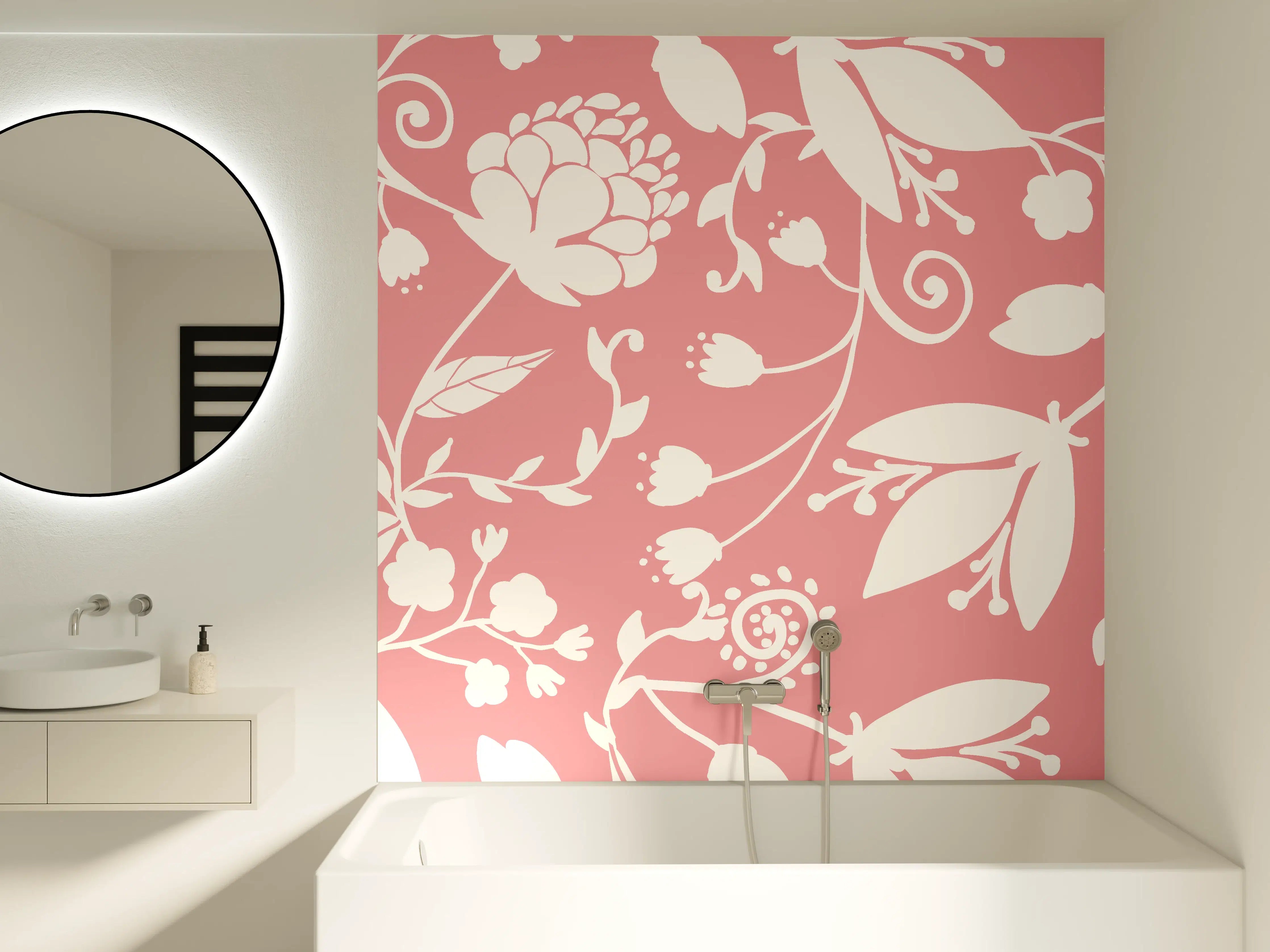 Badewannen-Rückwand - Rosa Blütenmuster Wanddesign